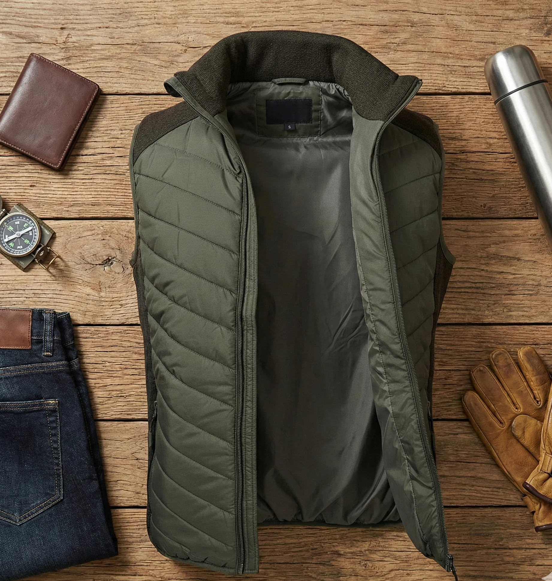 Hazy Blue Windermere Quilted Gilet with Fleece Collar - Image 7
