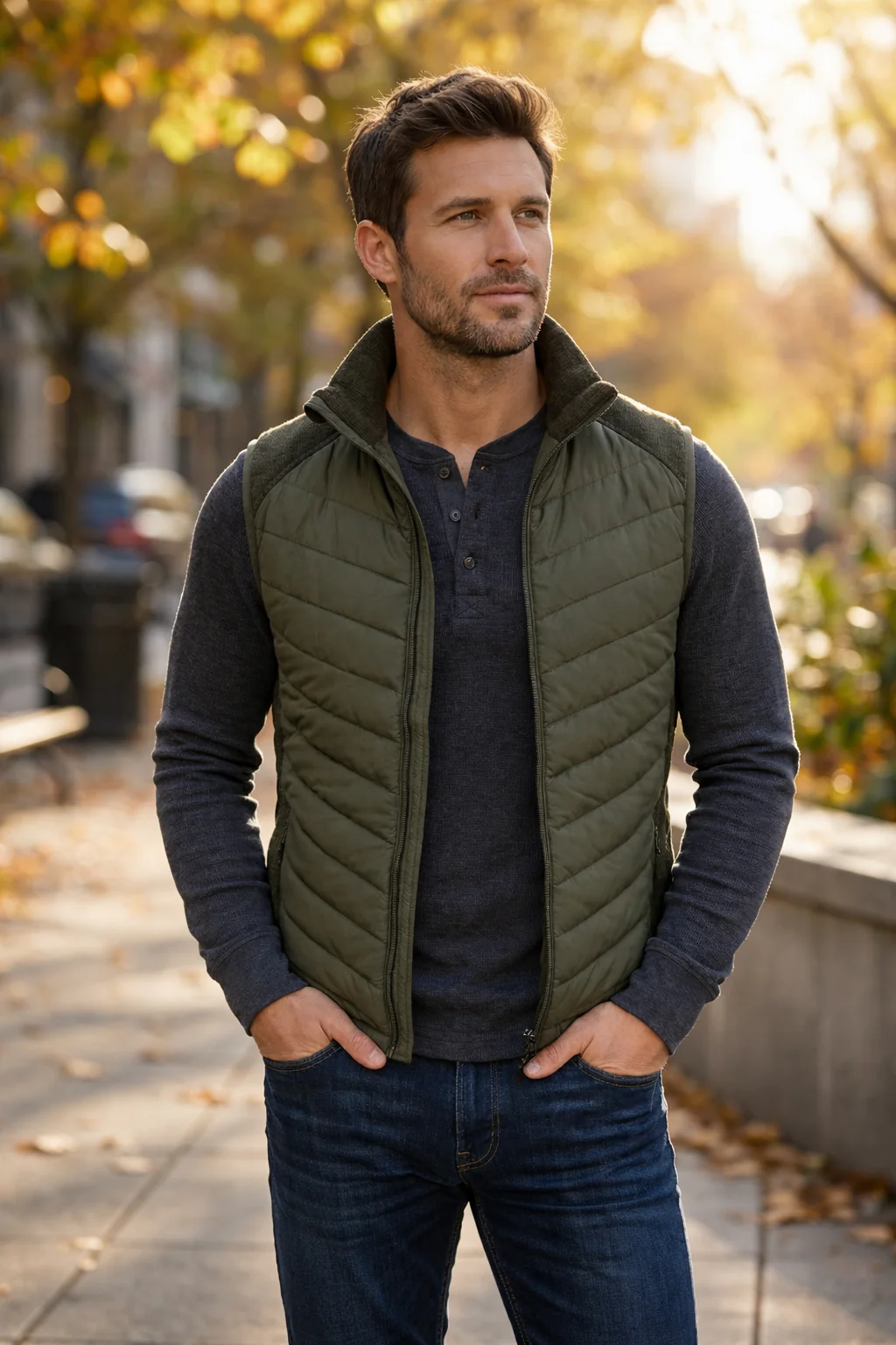 Hazy Blue Windermere Quilted Gilet with Fleece Collar - Image 9