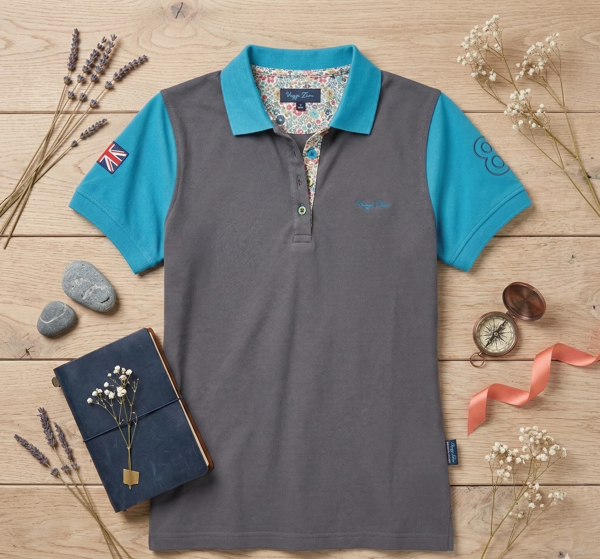 Hazy Blue Women's Plain Polo Shirt Mandy with Number 3 Detail - Image 14