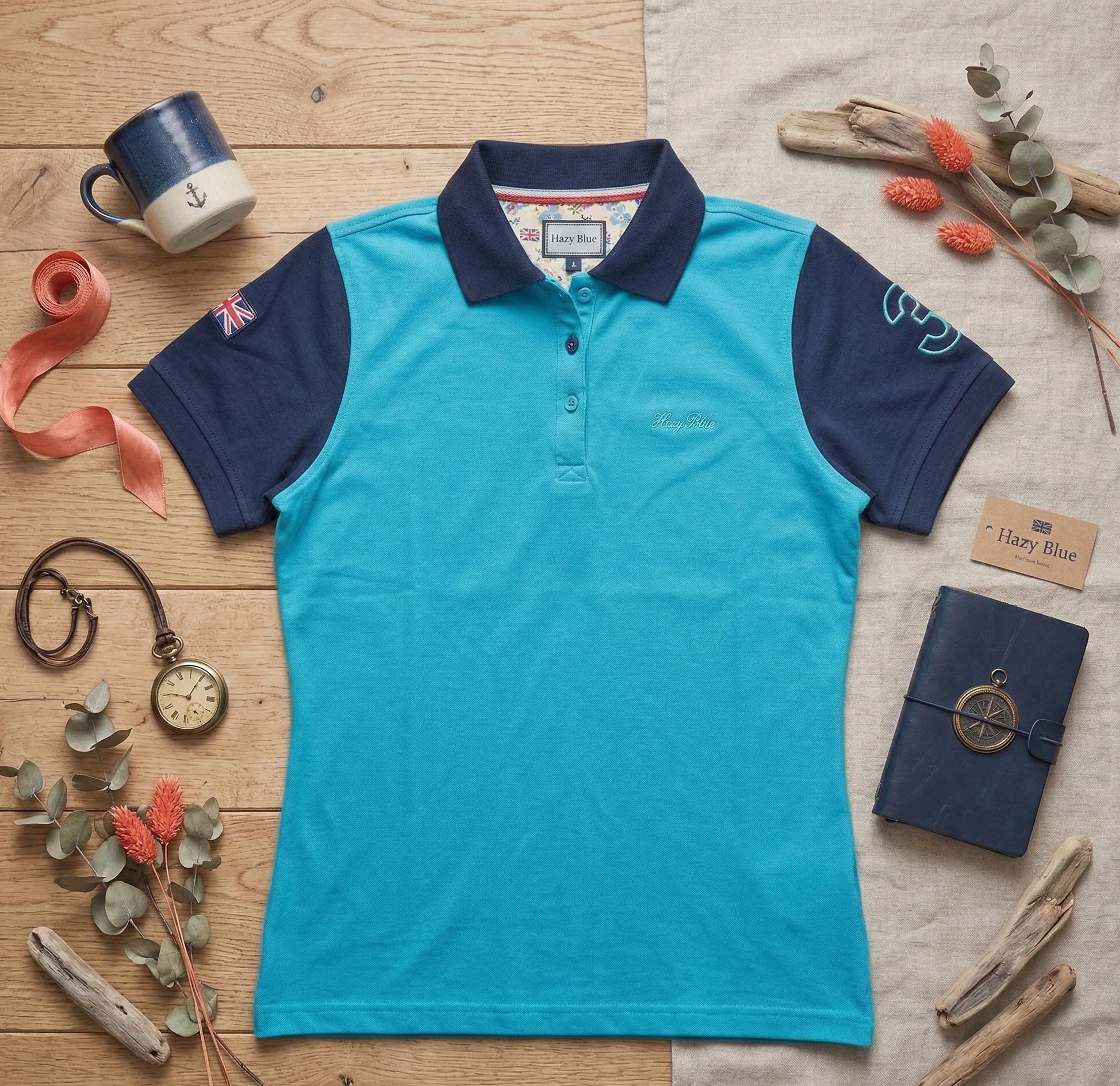 Hazy Blue Women's Plain Polo Shirt Mandy with Number 3 Detail - Image 16