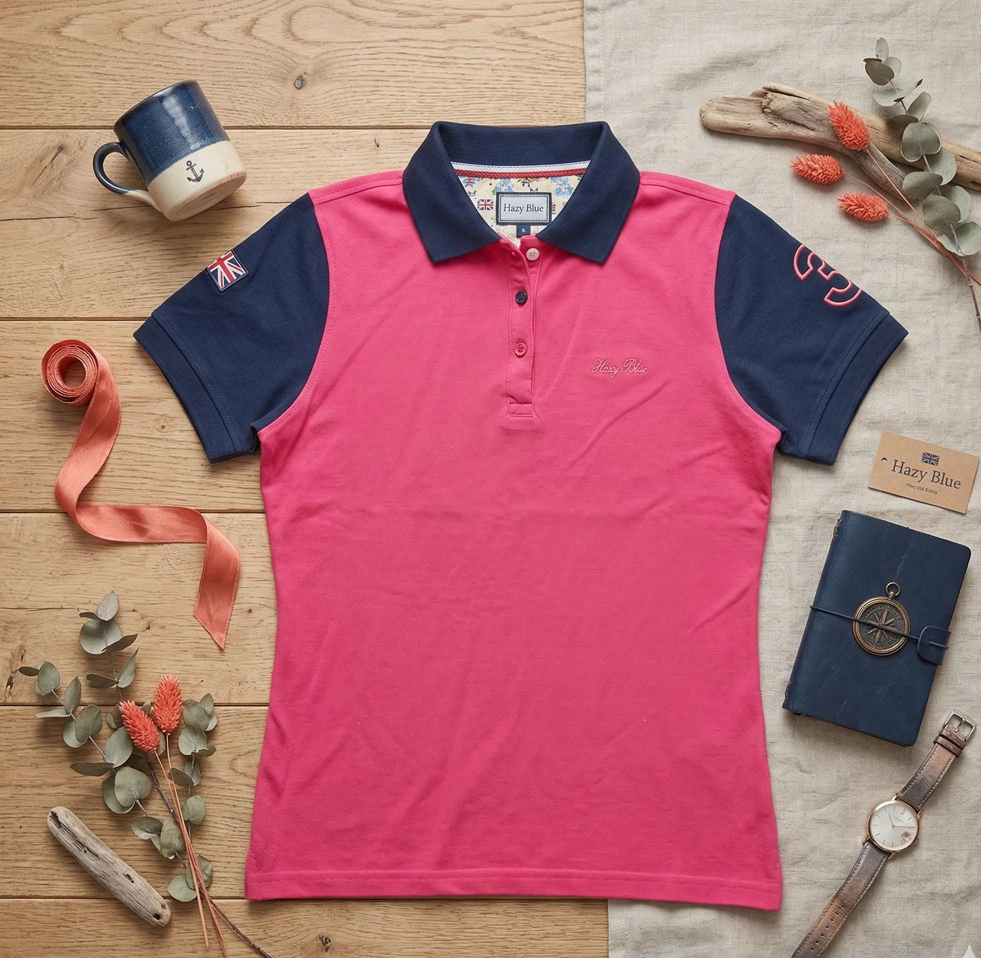 Hazy Blue Women's Plain Polo Shirt Mandy with Number 3 Detail - Image 3