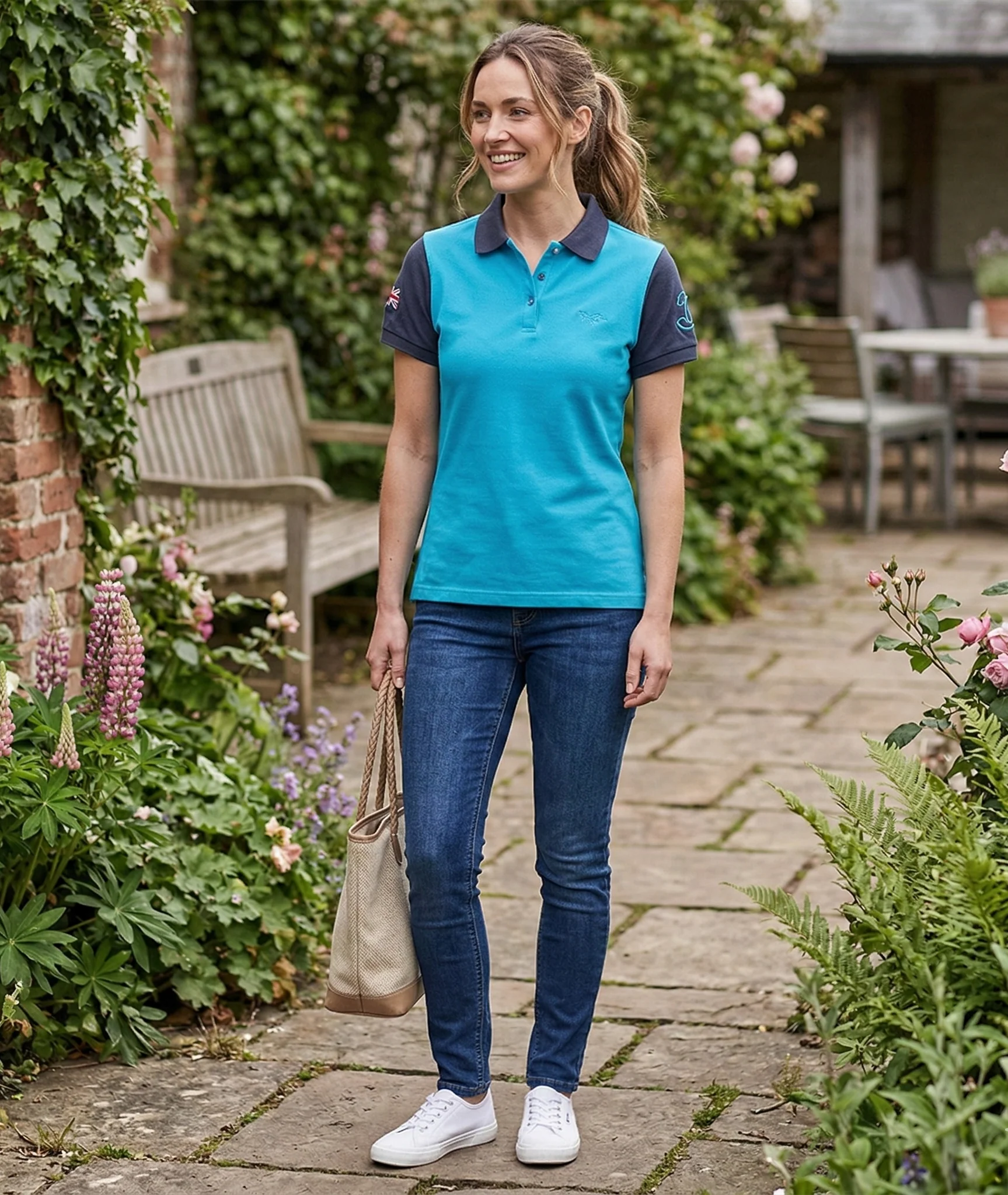 Hazy Blue Women's Plain Polo Shirt Mandy with Number 3 Detail - Image 5