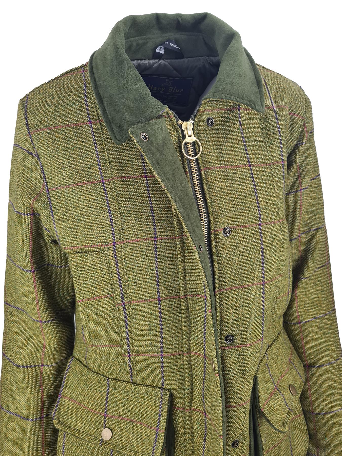 Hazy Blue Womens Quilted Derby Tweed Shooting Jacket - Image 11