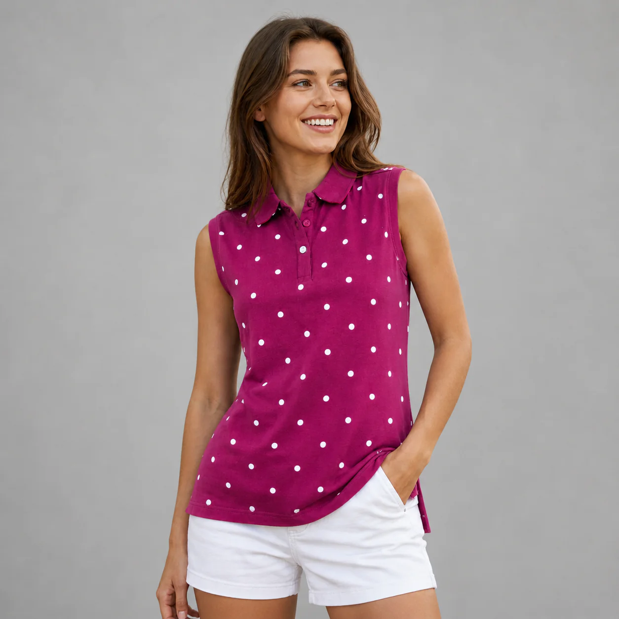Hazy Blue Womens Sleeveless Polo Shirt - Daisy - Image 2