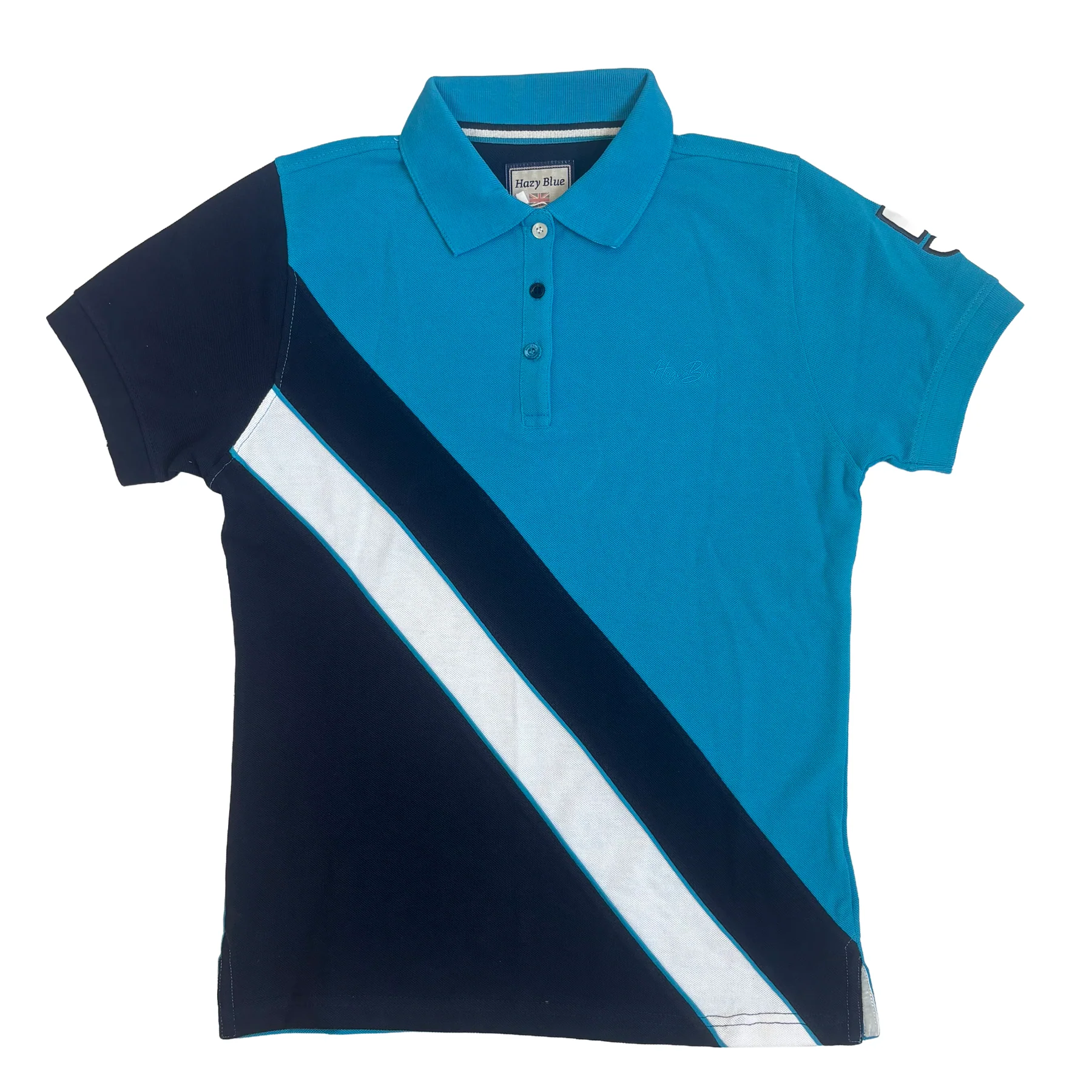 Hazy Blue Women's Striped Polo Shirt Chloe with Number 5 Detail - Image 4