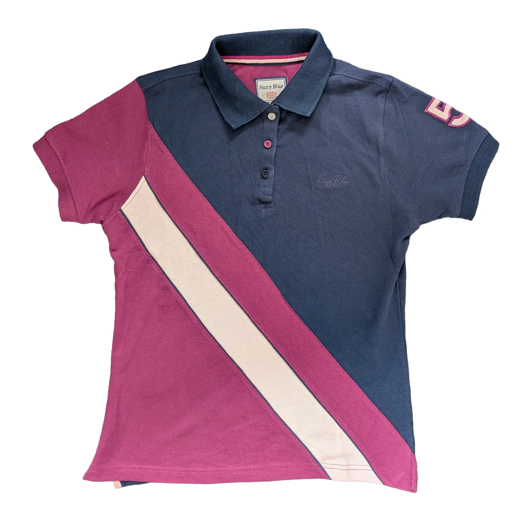 Hazy Blue Women's Striped Polo Shirt Chloe with Number 5 Detail - Image 7
