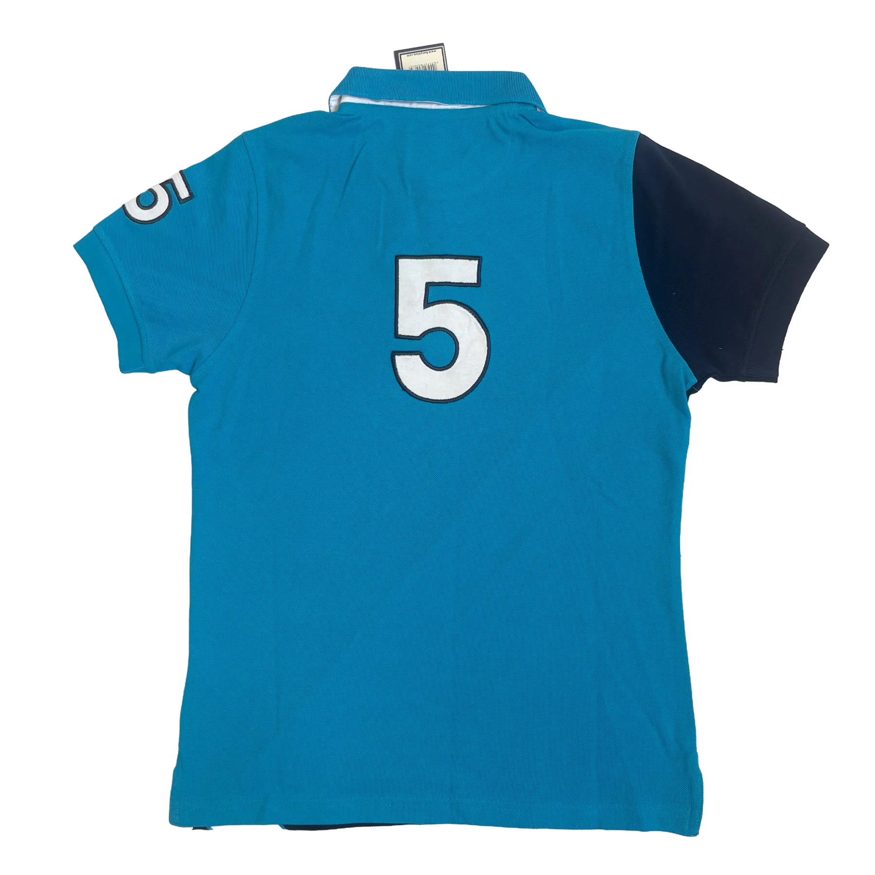 Hazy Blue Women's Striped Polo Shirt Chloe with Number 5 Detail - Image 8