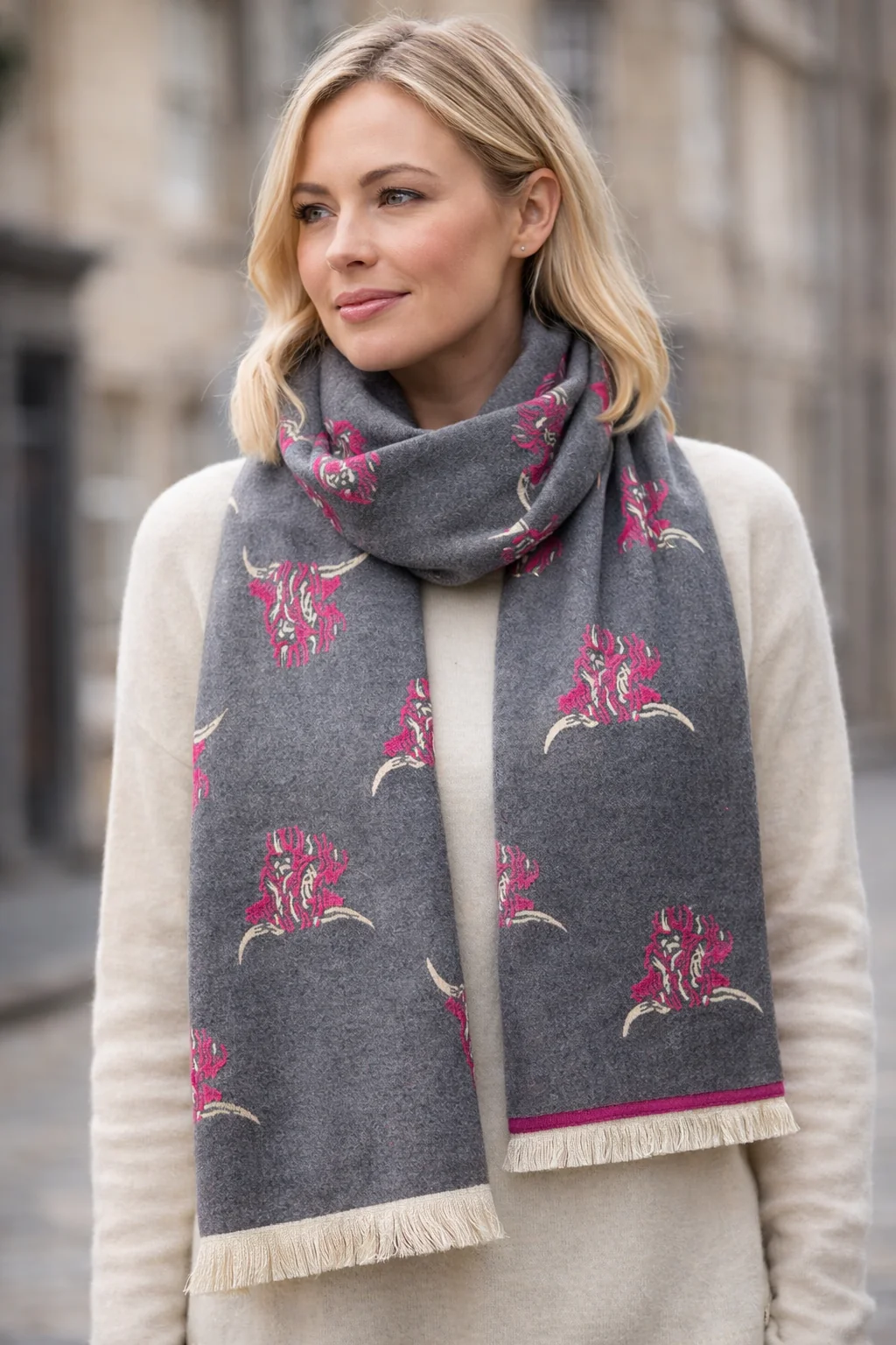 House of Tweed Reversible Highland Cow Print Scarf - Image 3
