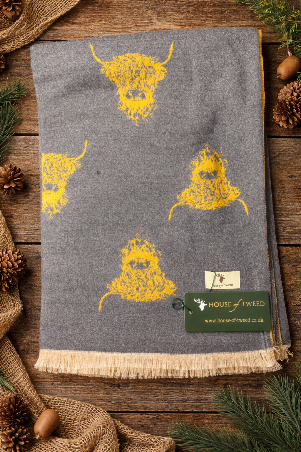 House of Tweed Reversible Highland Cow Print Scarf - Image 4