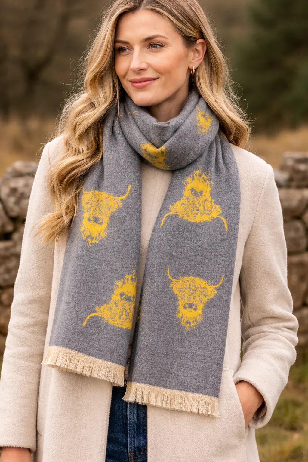 House of Tweed Reversible Highland Cow Print Scarf - Image 5