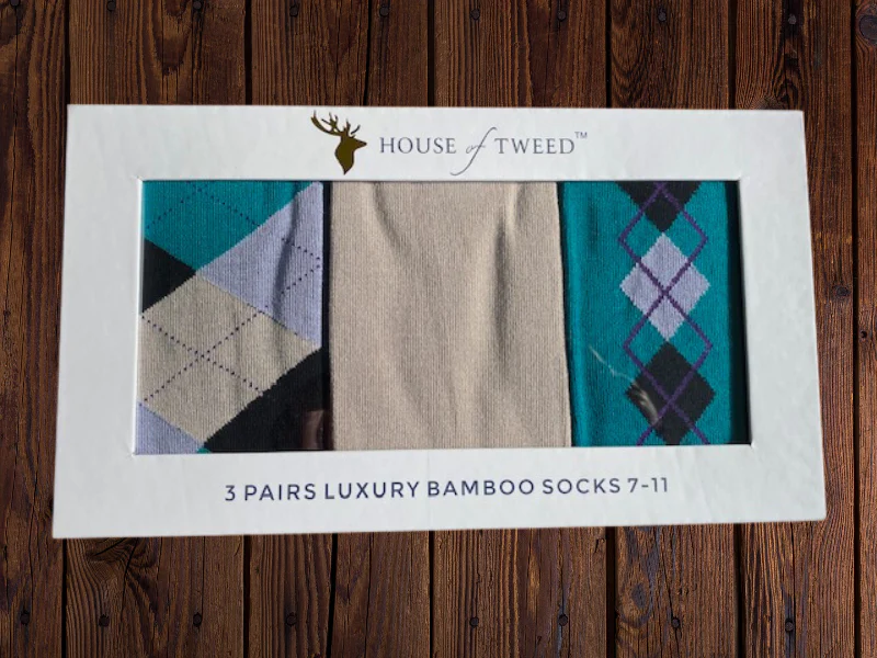 House of Tweed Luxury Mens Bamboo Socks | 3 Pairs Argyle - Image 3