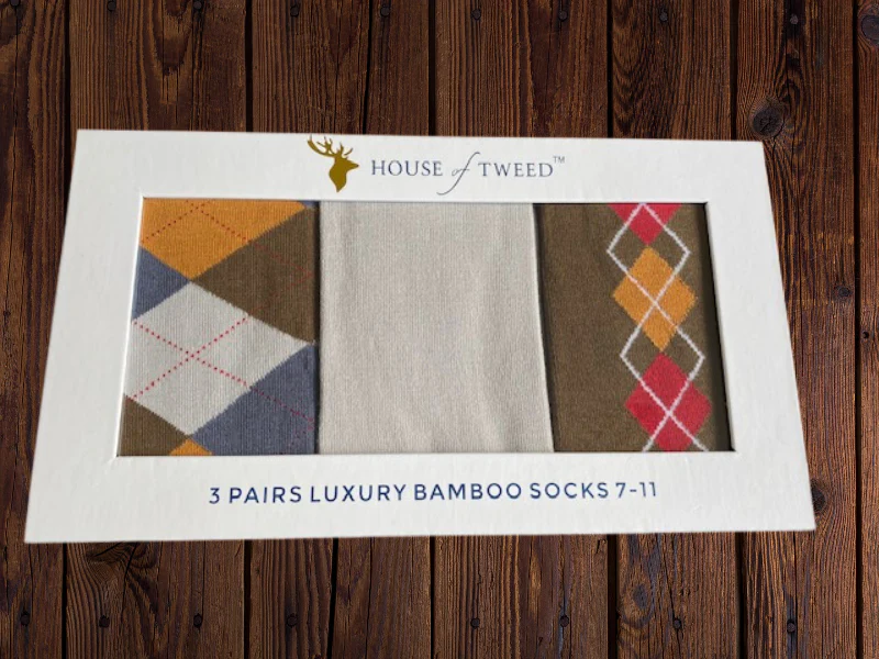 House of Tweed Luxury Mens Bamboo Socks | 3 Pairs Argyle - Image 5