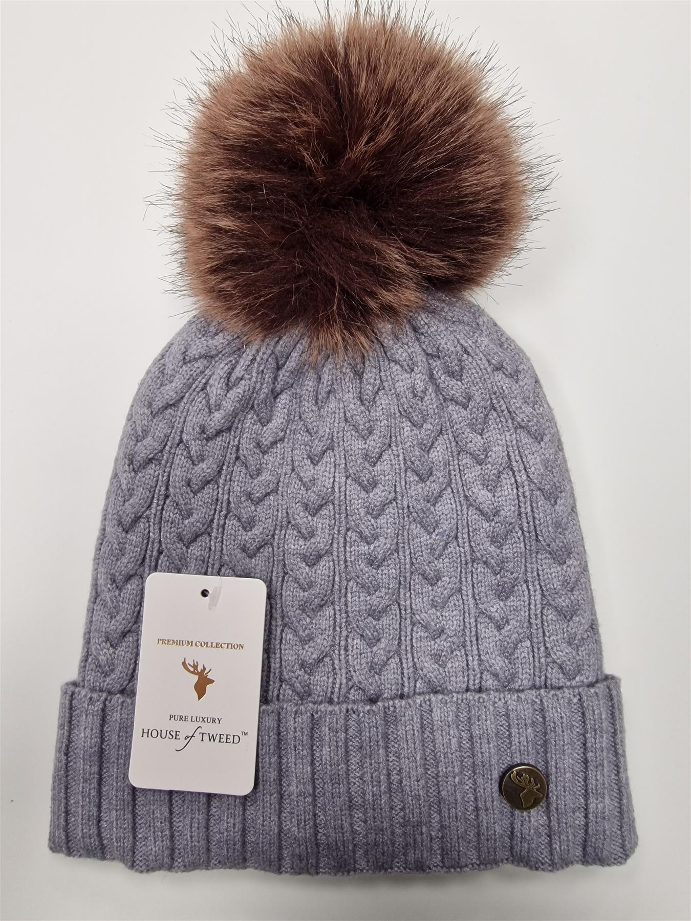 House of Tweed Luxury Plaited Ladies Bobble Pom Pom Beanie Hats - Image 10