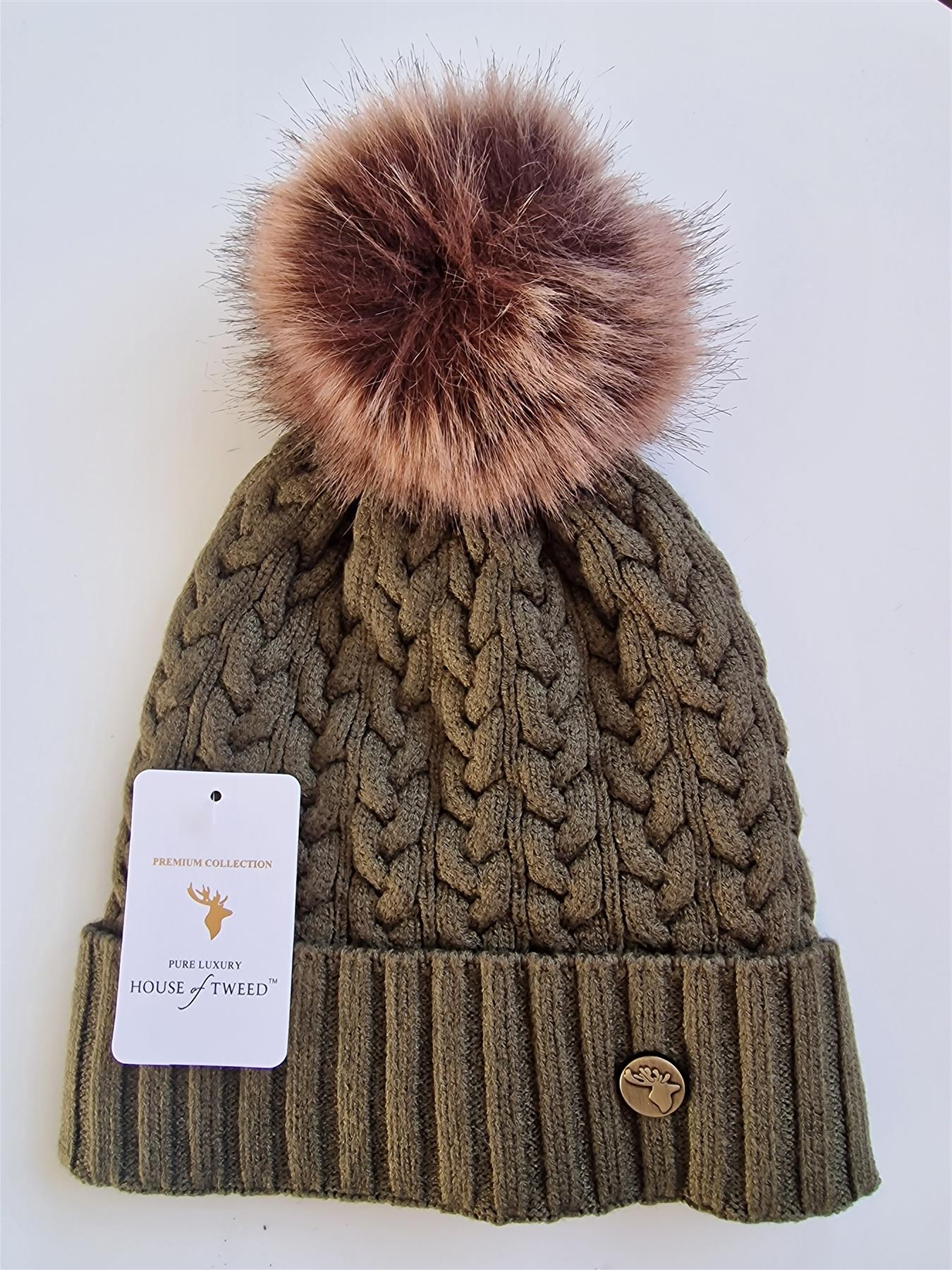 House of Tweed Luxury Plaited Ladies Bobble Pom Pom Beanie Hats - Image 11