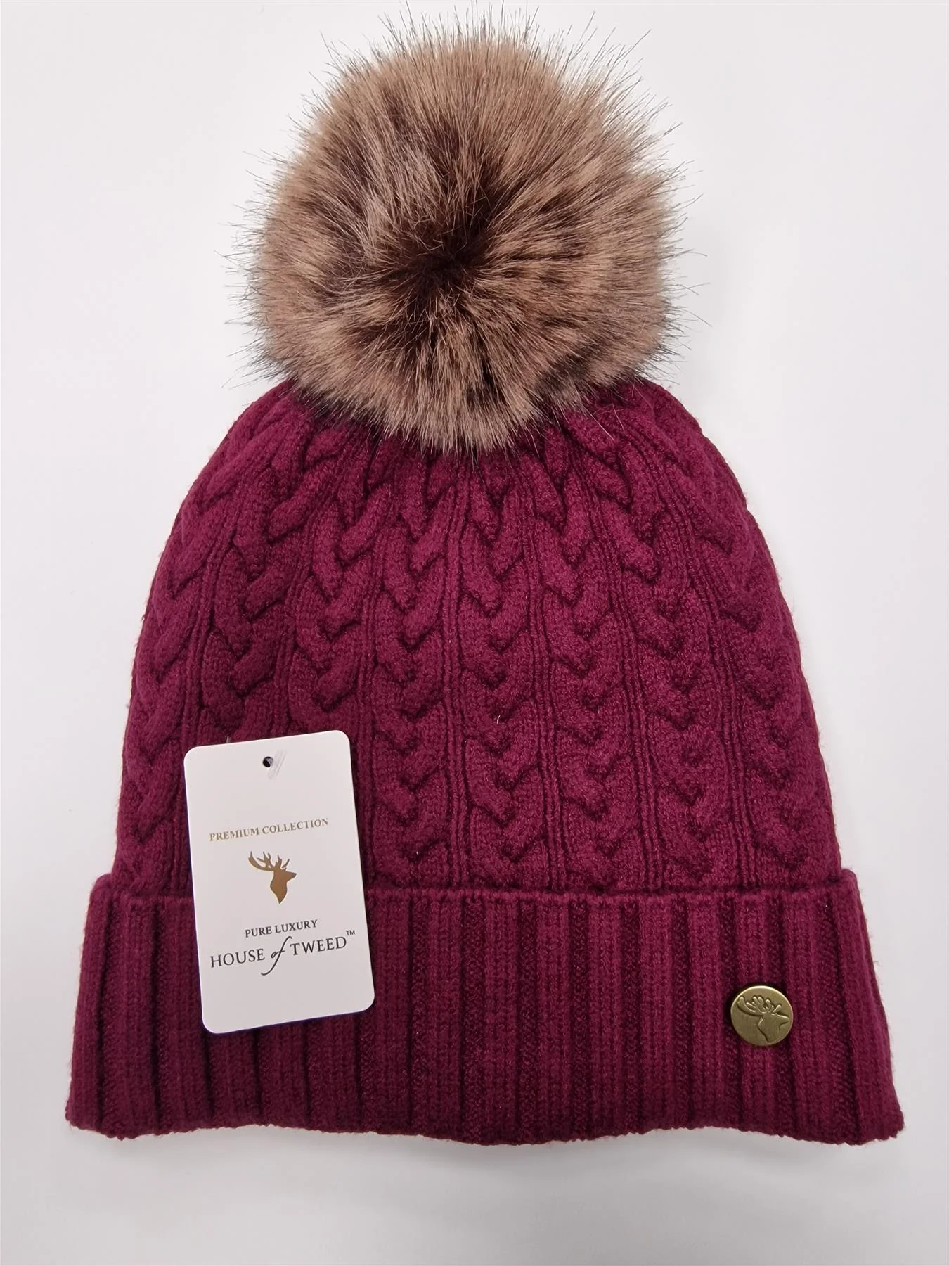 House of Tweed Luxury Plaited Ladies Bobble Pom Pom Beanie Hats - Image 12