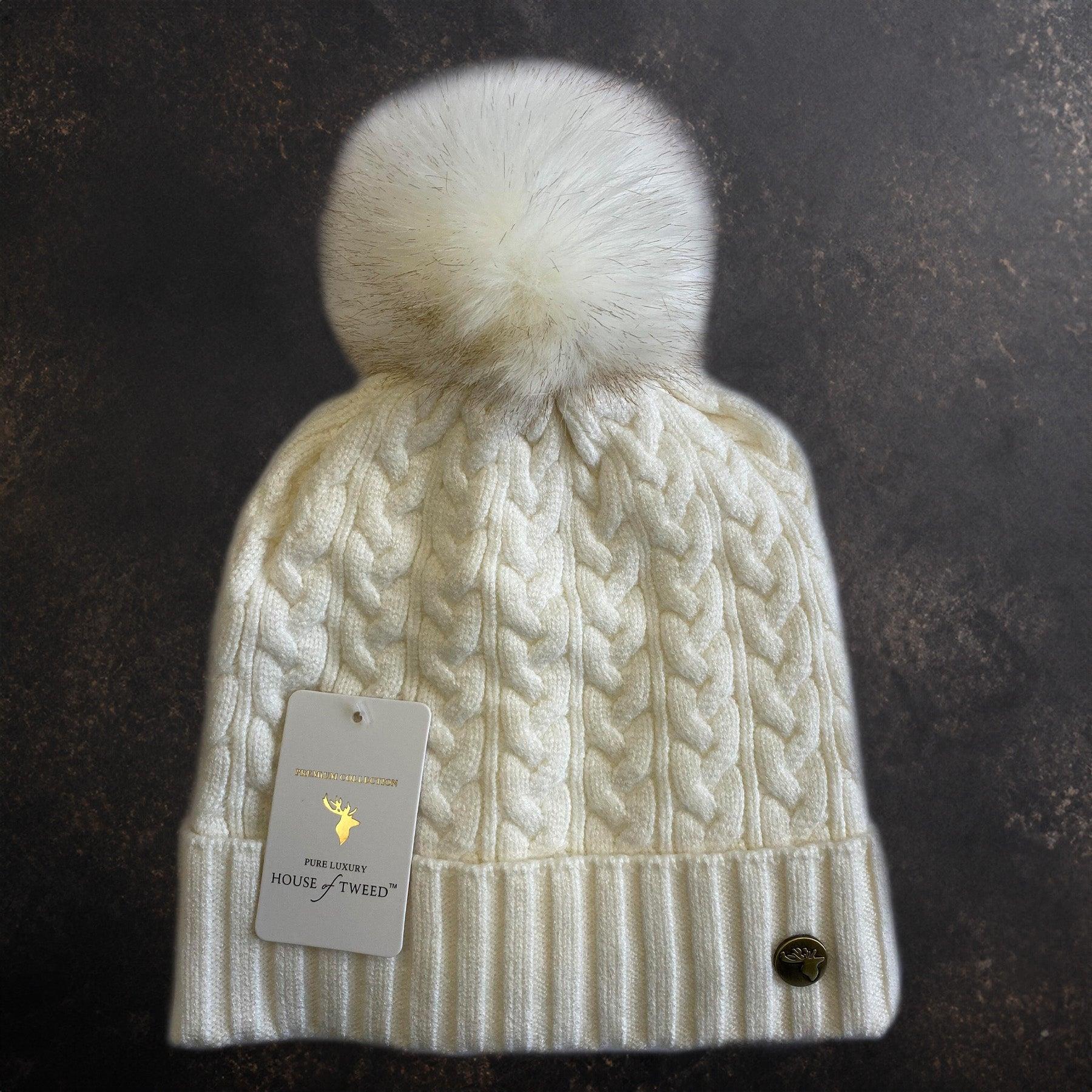 House of Tweed Luxury Plaited Ladies Bobble Pom Pom Beanie Hats - Image 13