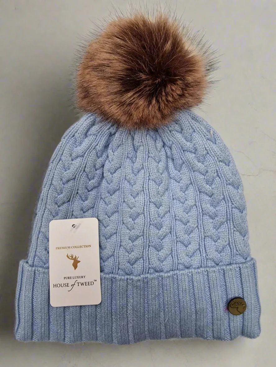 House of Tweed Luxury Plaited Ladies Bobble Pom Pom Beanie Hats - Image 14