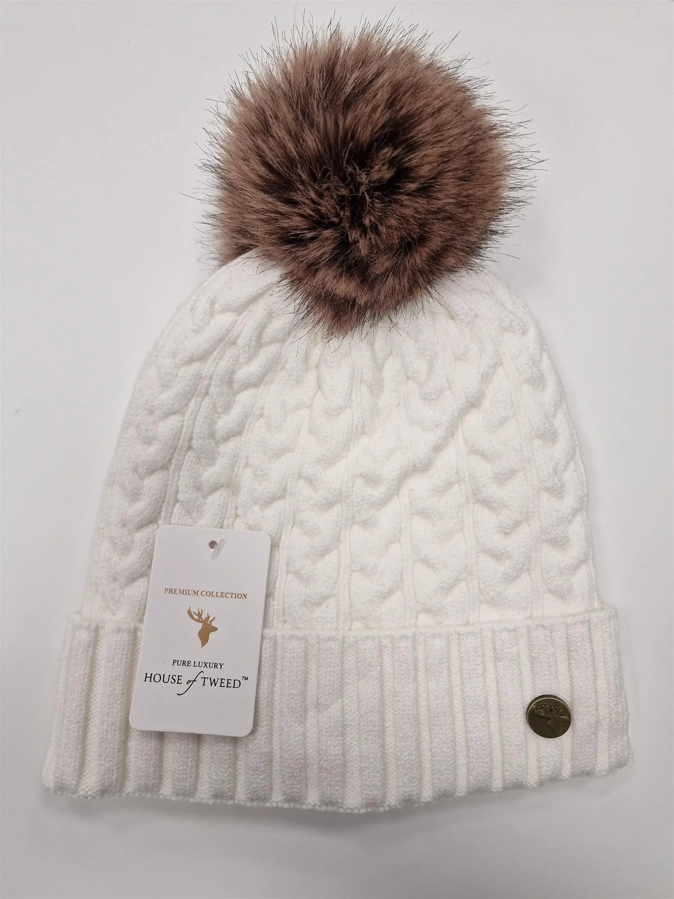 House of Tweed Luxury Plaited Ladies Bobble Pom Pom Beanie Hats - Image 15
