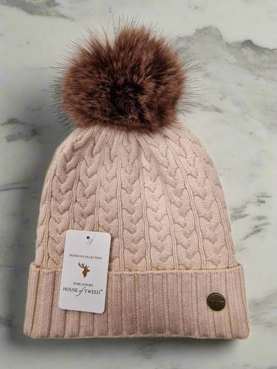 House of Tweed Luxury Plaited Ladies Bobble Pom Pom Beanie Hats - Image 3