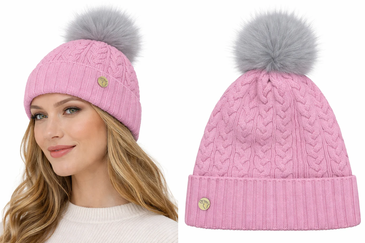House of Tweed Luxury Plaited Ladies Bobble Pom Pom Beanie Hats - Image 31