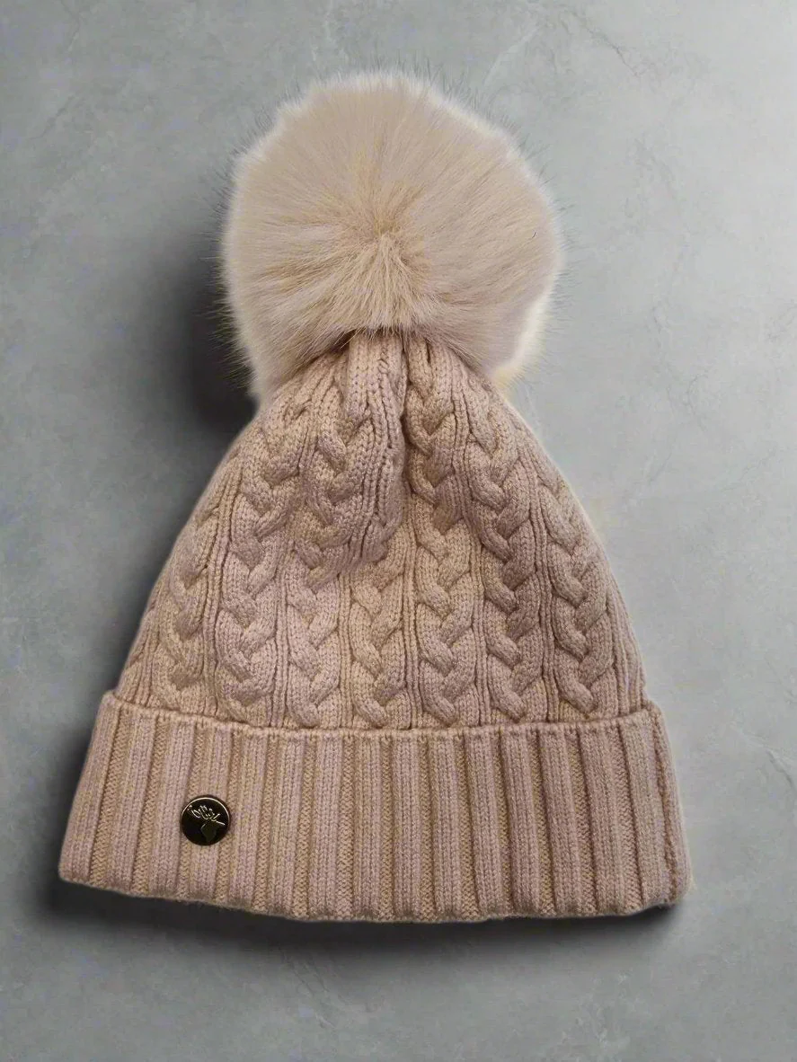 House of Tweed Luxury Plaited Ladies Bobble Pom Pom Beanie Hats - Image 4