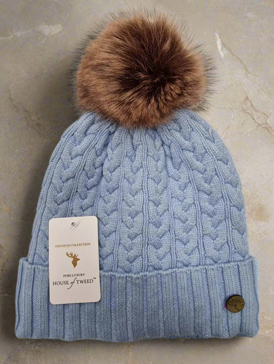 House of Tweed Luxury Plaited Ladies Bobble Pom Pom Beanie Hats - Image 6