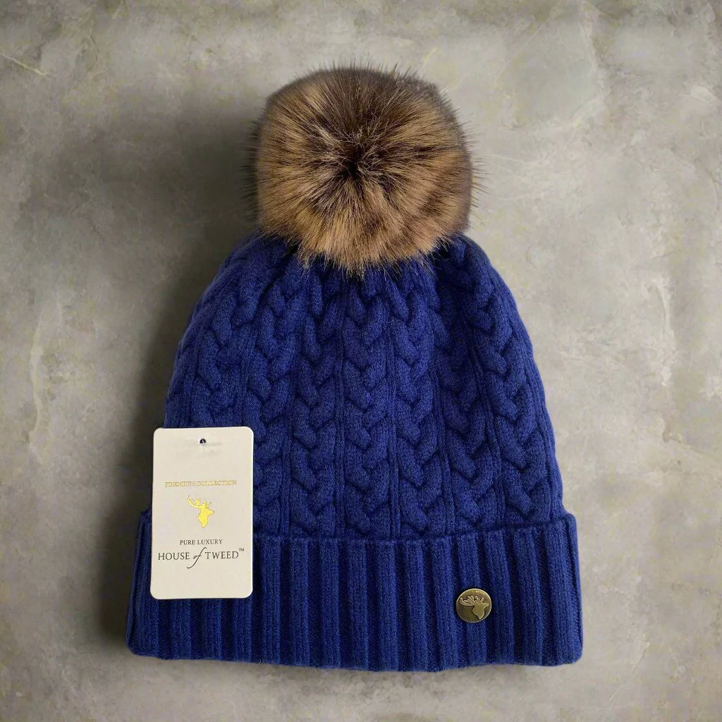 House of Tweed Luxury Plaited Ladies Bobble Pom Pom Beanie Hats - Image 7