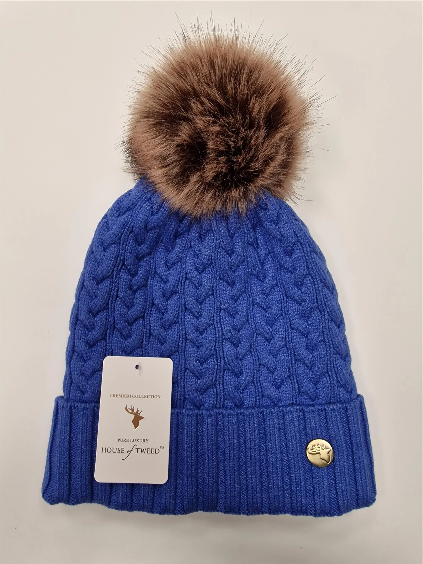 House of Tweed Luxury Plaited Ladies Bobble Pom Pom Beanie Hats - Image 8
