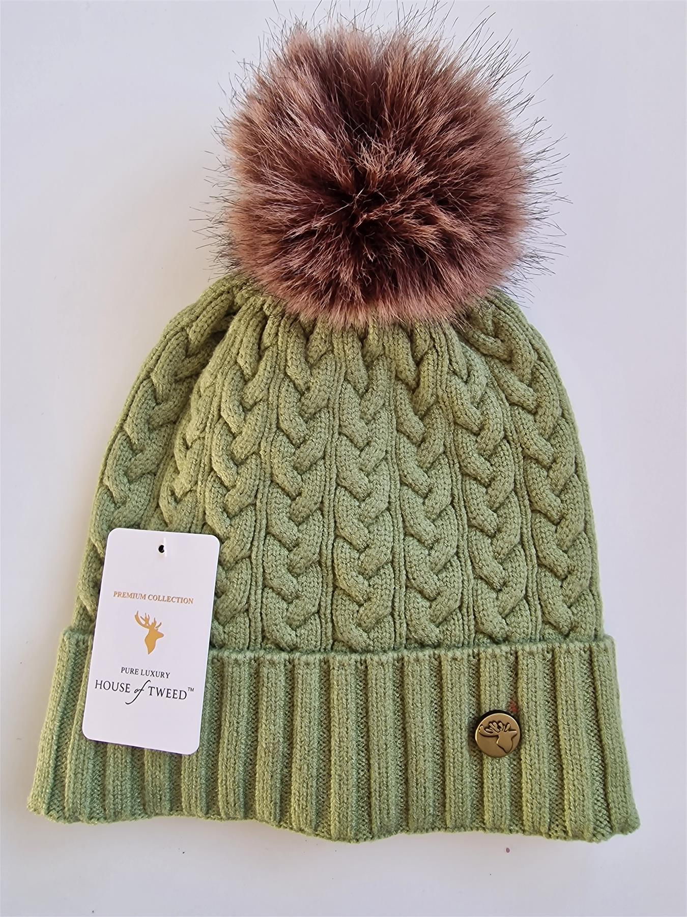 House of Tweed Luxury Plaited Ladies Bobble Pom Pom Beanie Hats - Image 9