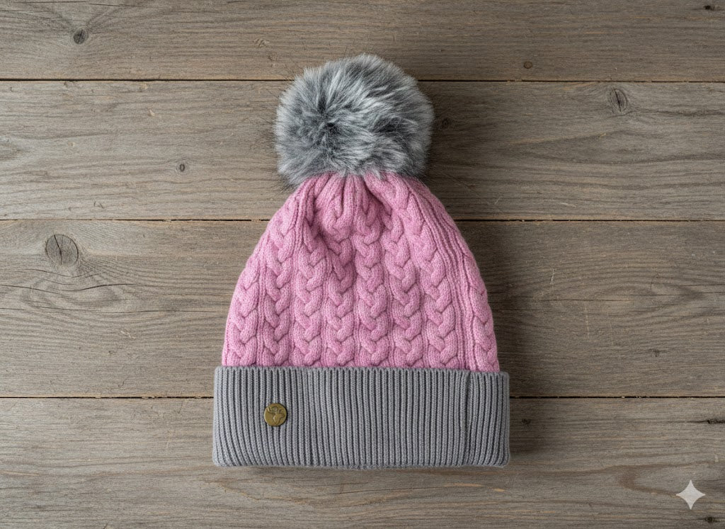 House of Tweed Luxury Plaited Ladies Pom Pom Bobble Beanie Hats - Image 7