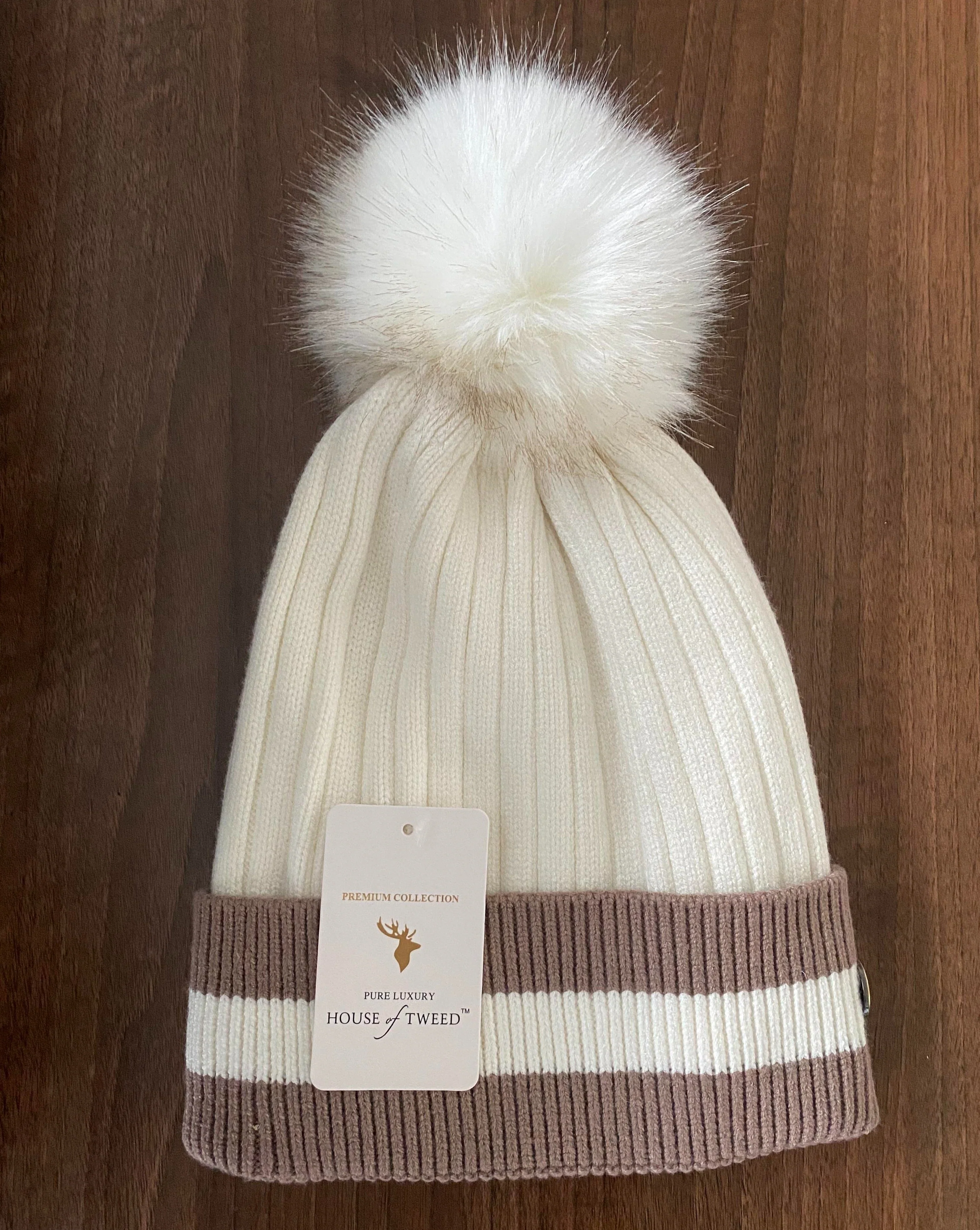 House of Tweed Luxury Striped Ladies Pom Pom Bobble Beanie Hats - Image 10