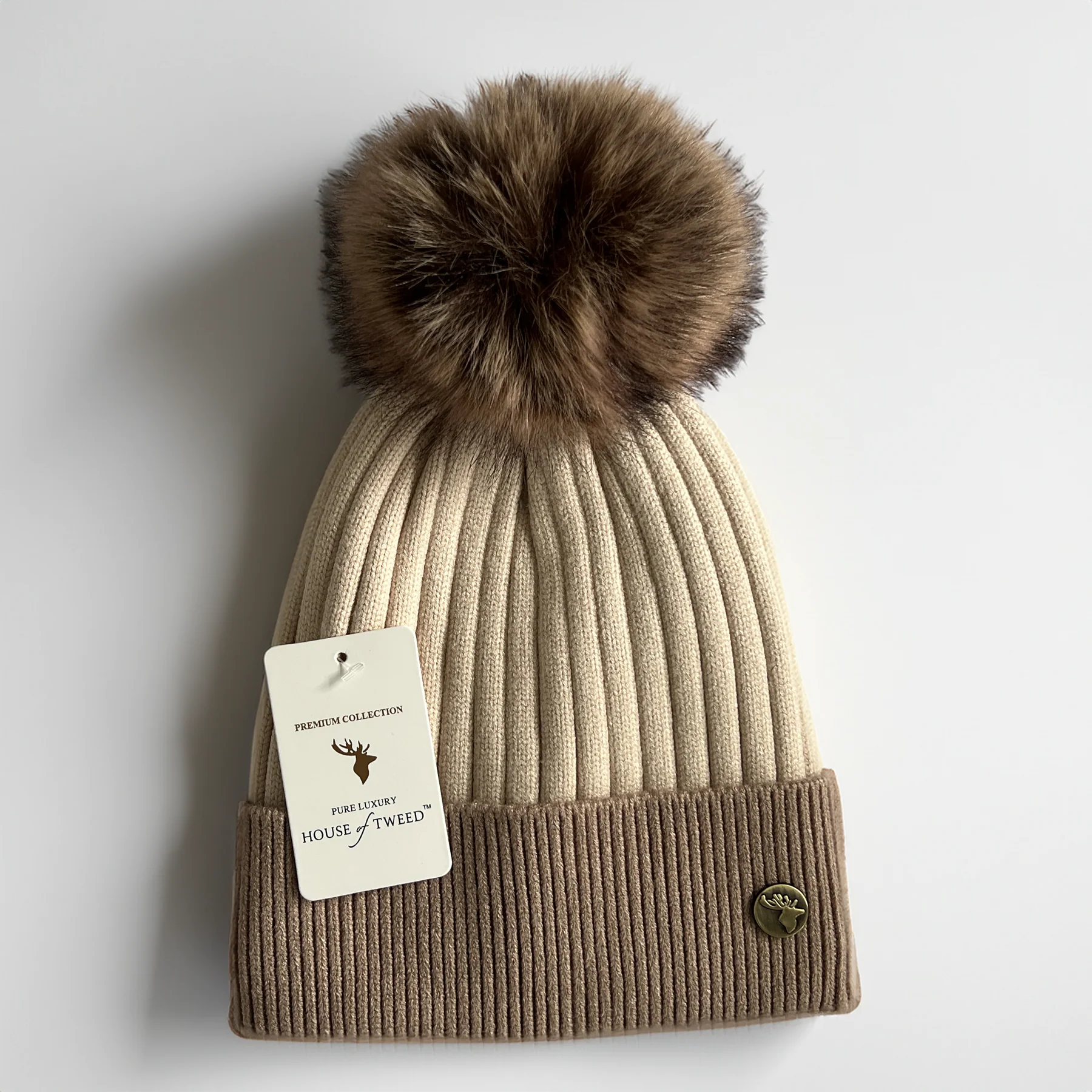 House of Tweed Luxury Striped Ladies Pom Pom Bobble Beanie Hats - Image 2