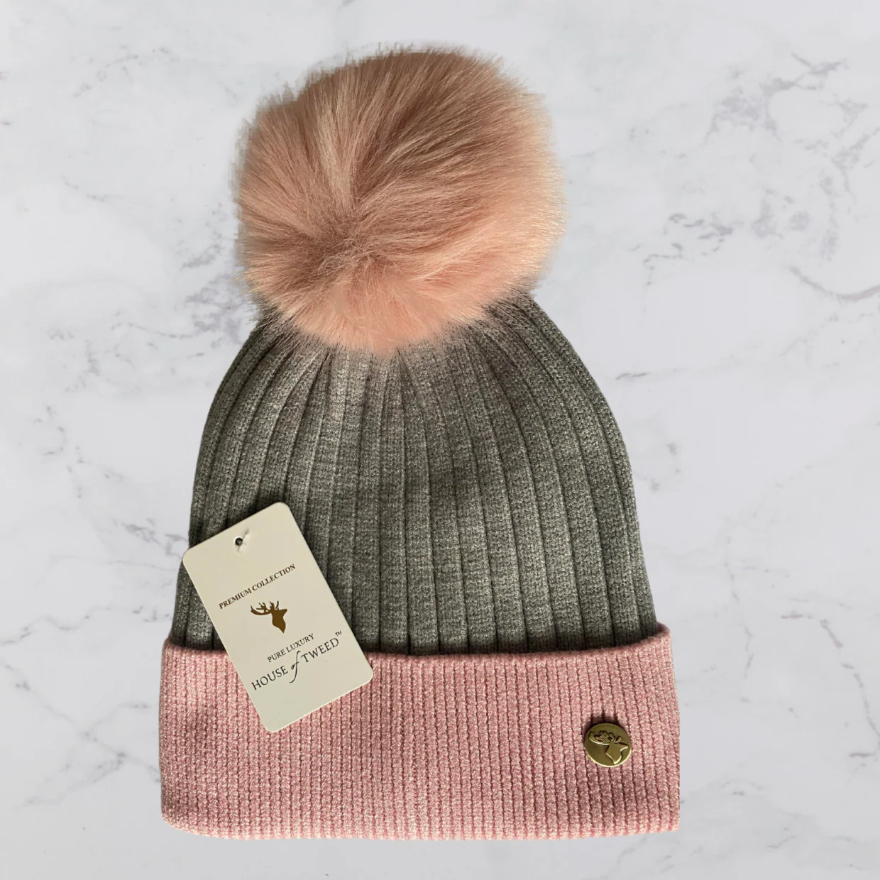 House of Tweed Luxury Striped Ladies Pom Pom Bobble Beanie Hats - Image 6