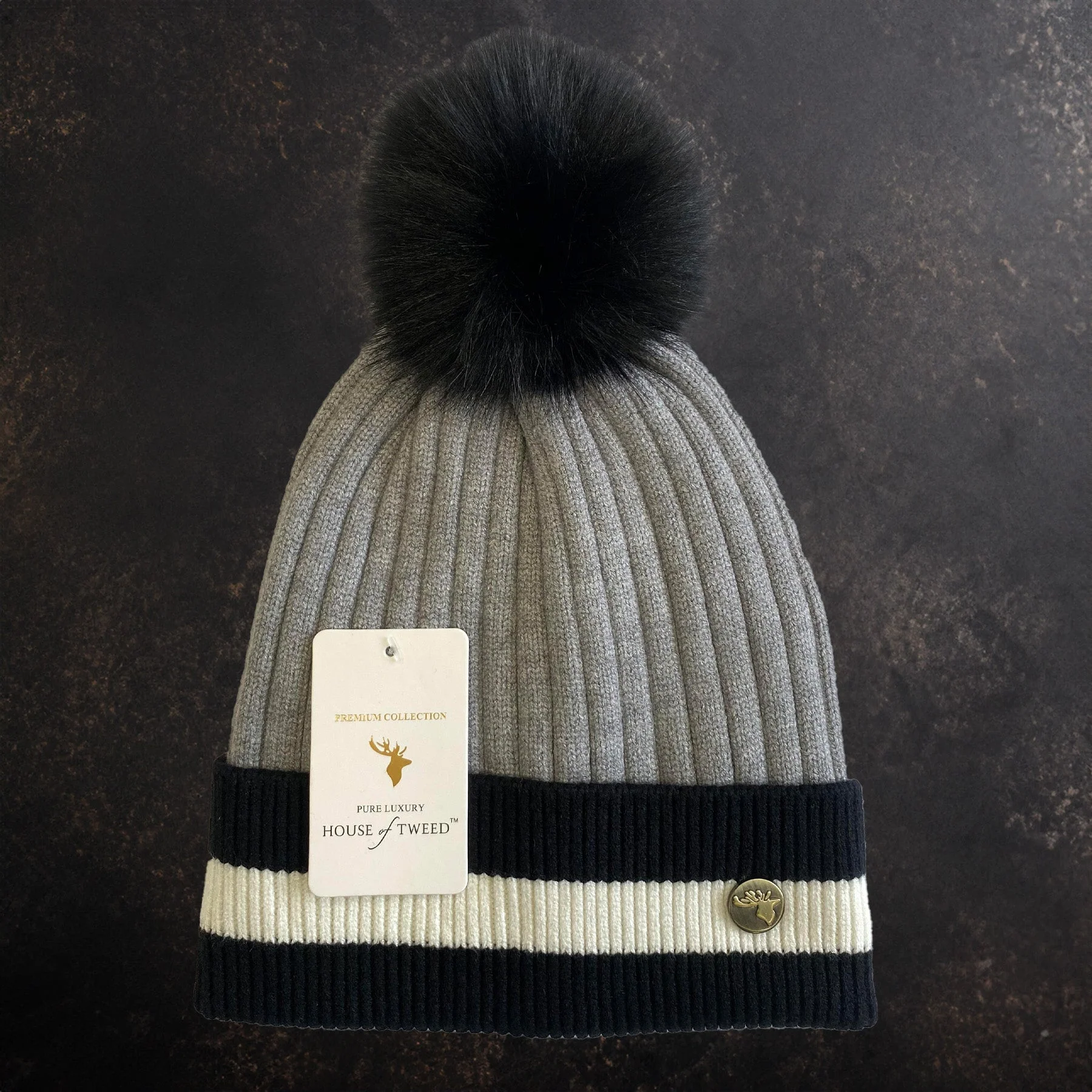 House of Tweed Luxury Striped Ladies Pom Pom Bobble Beanie Hats - Image 7