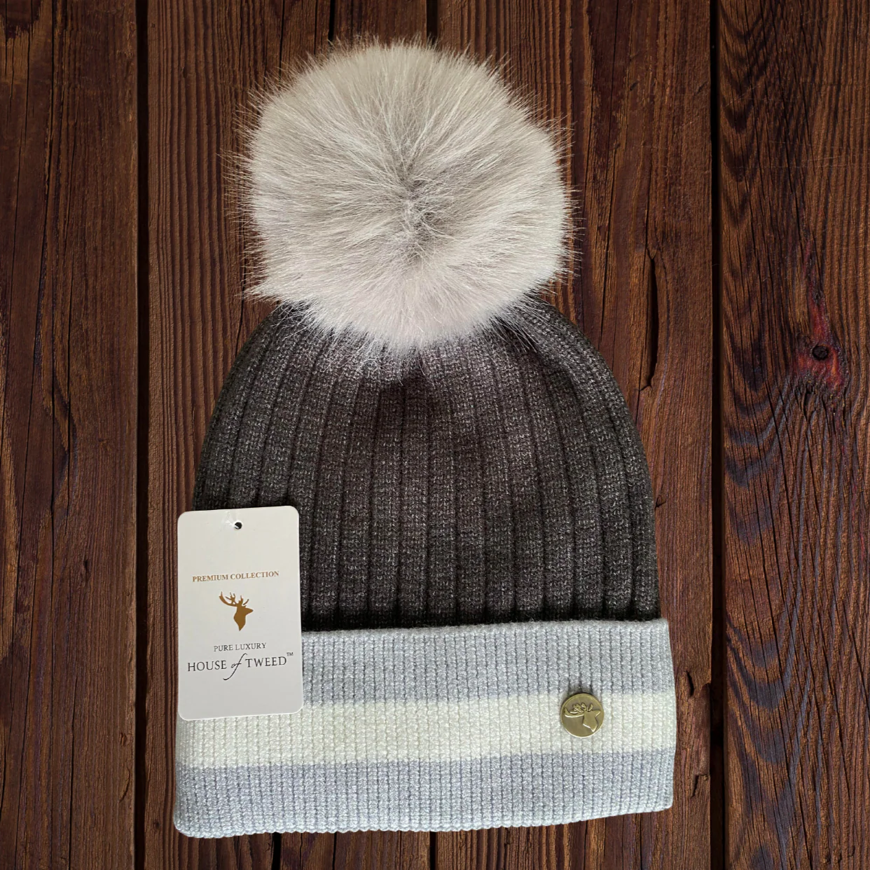 House of Tweed Luxury Striped Ladies Pom Pom Bobble Beanie Hats - Image 8