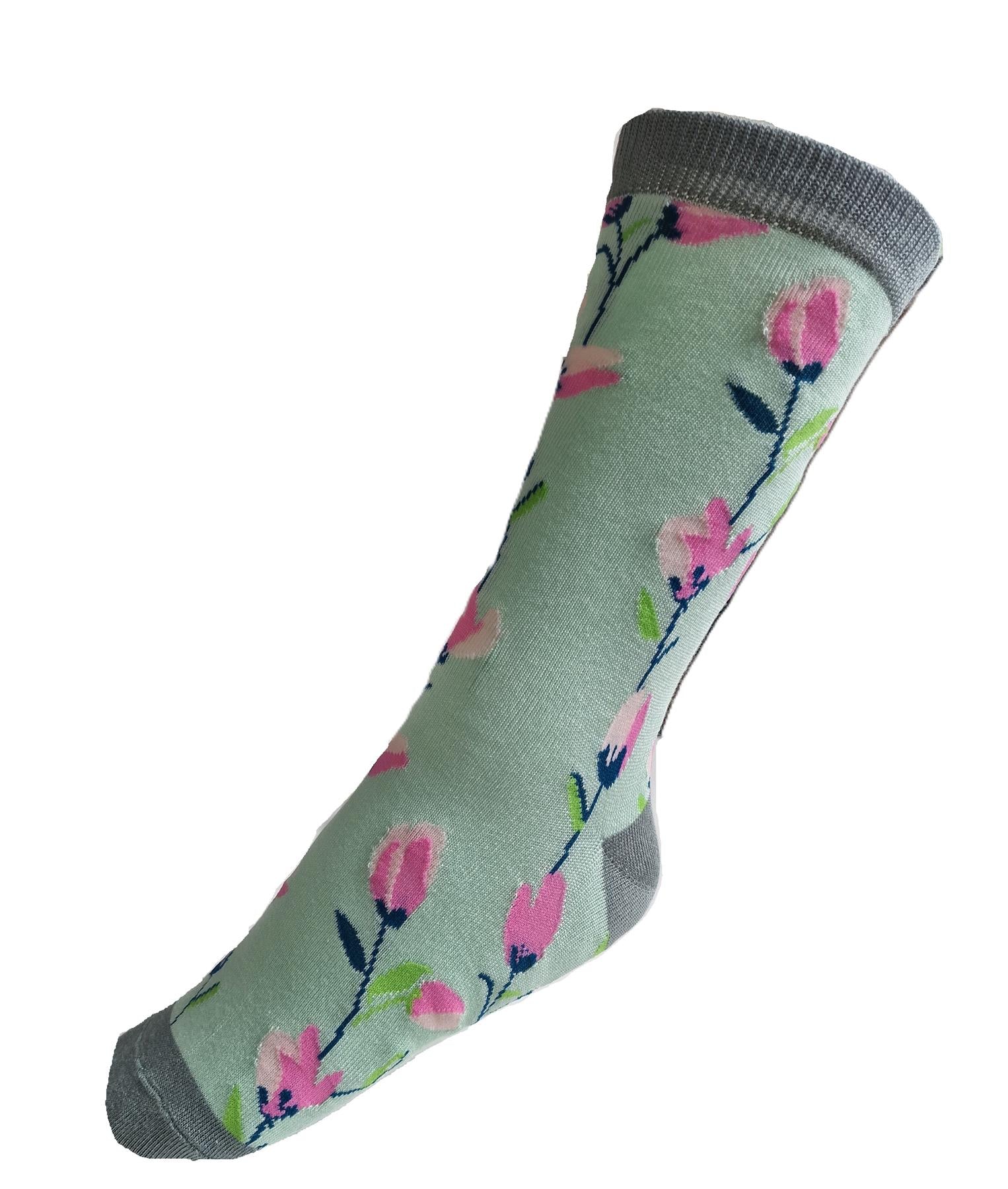 Pure Luxury Bamboo Socks for Women by House of Tweed - Floral Design - Image 4