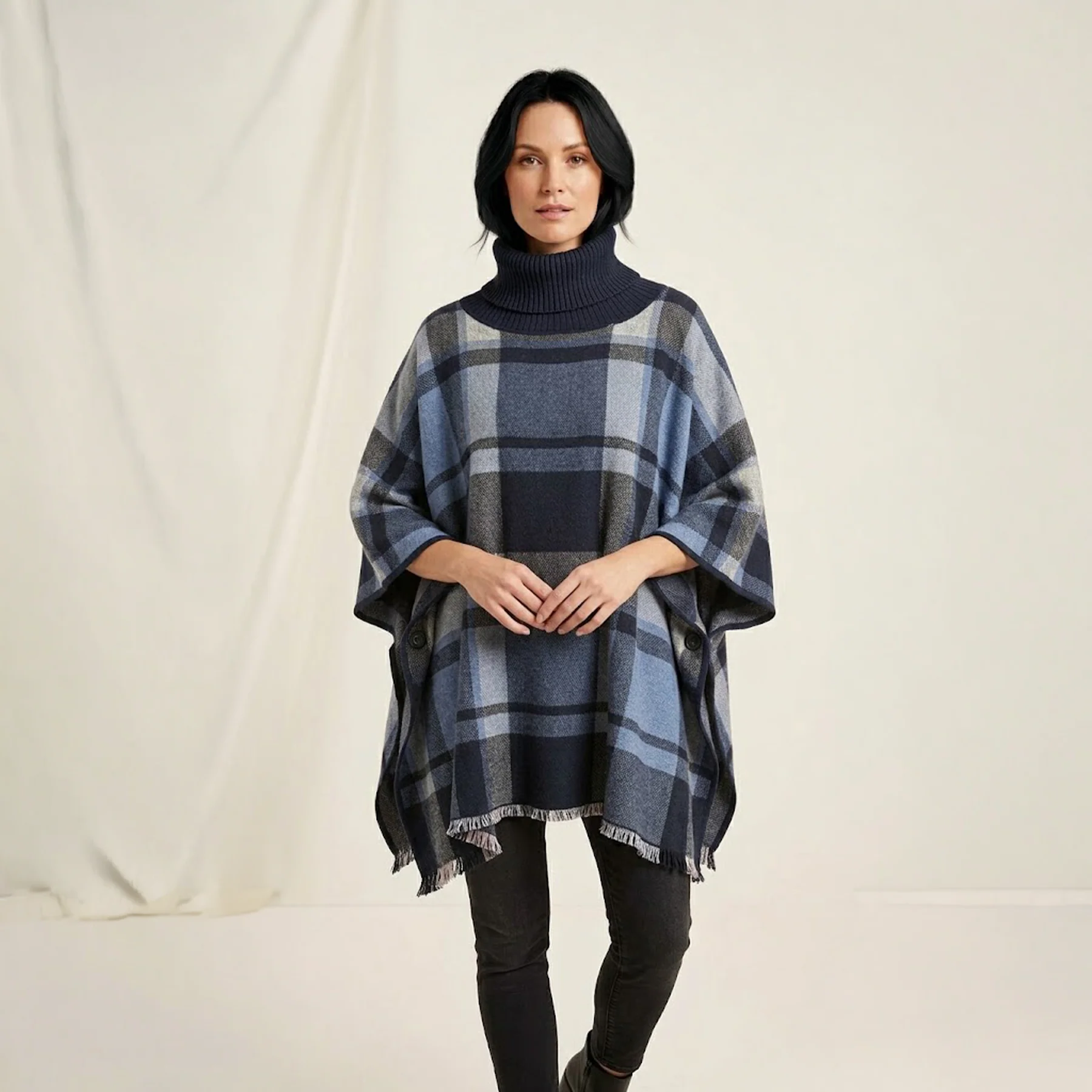 House of Tweed Roll Neck Check Poncho - Image 3