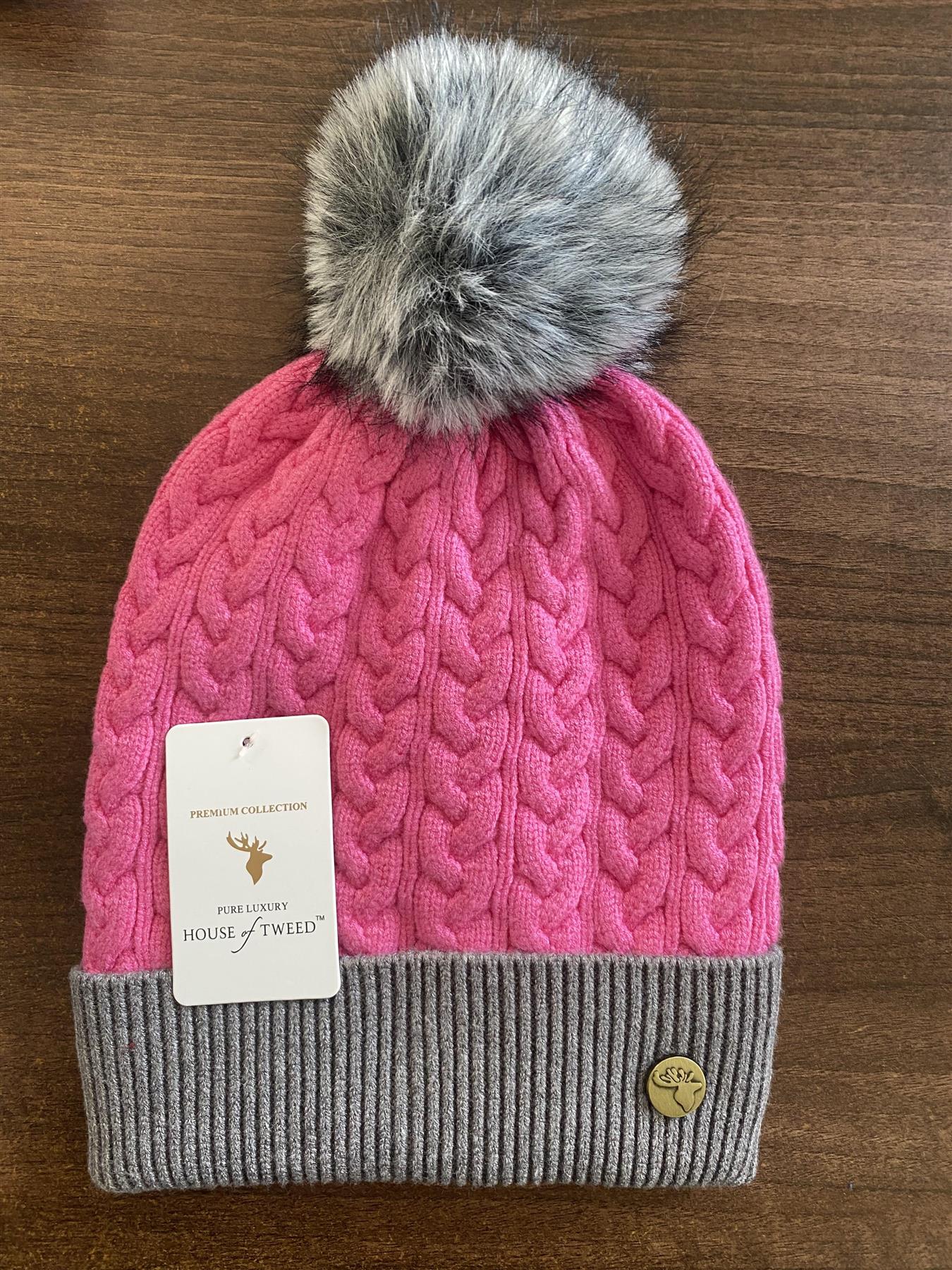 House of Tweed Womens Two Tone Cable Knit Bobble Hats - Image 5