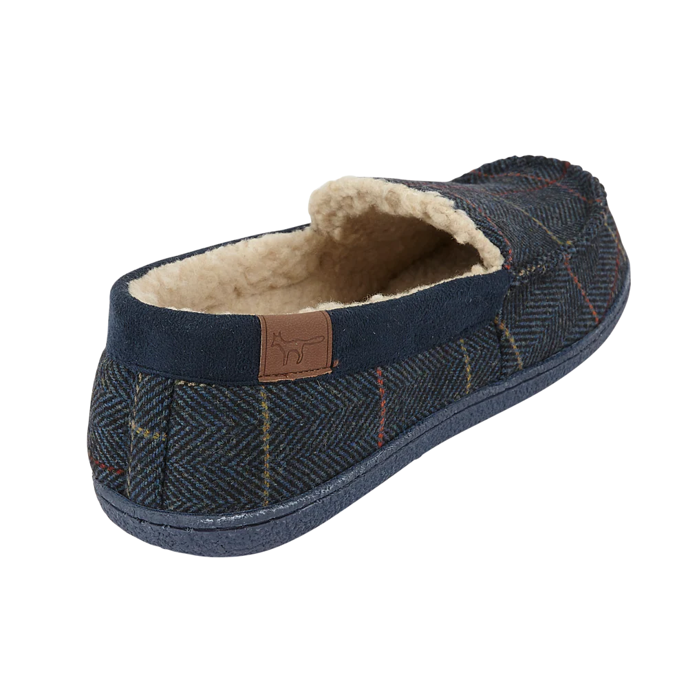 JO & JOE Men's Navy Blue Tweed Warm Lined Moccasin Slippers - Image 6