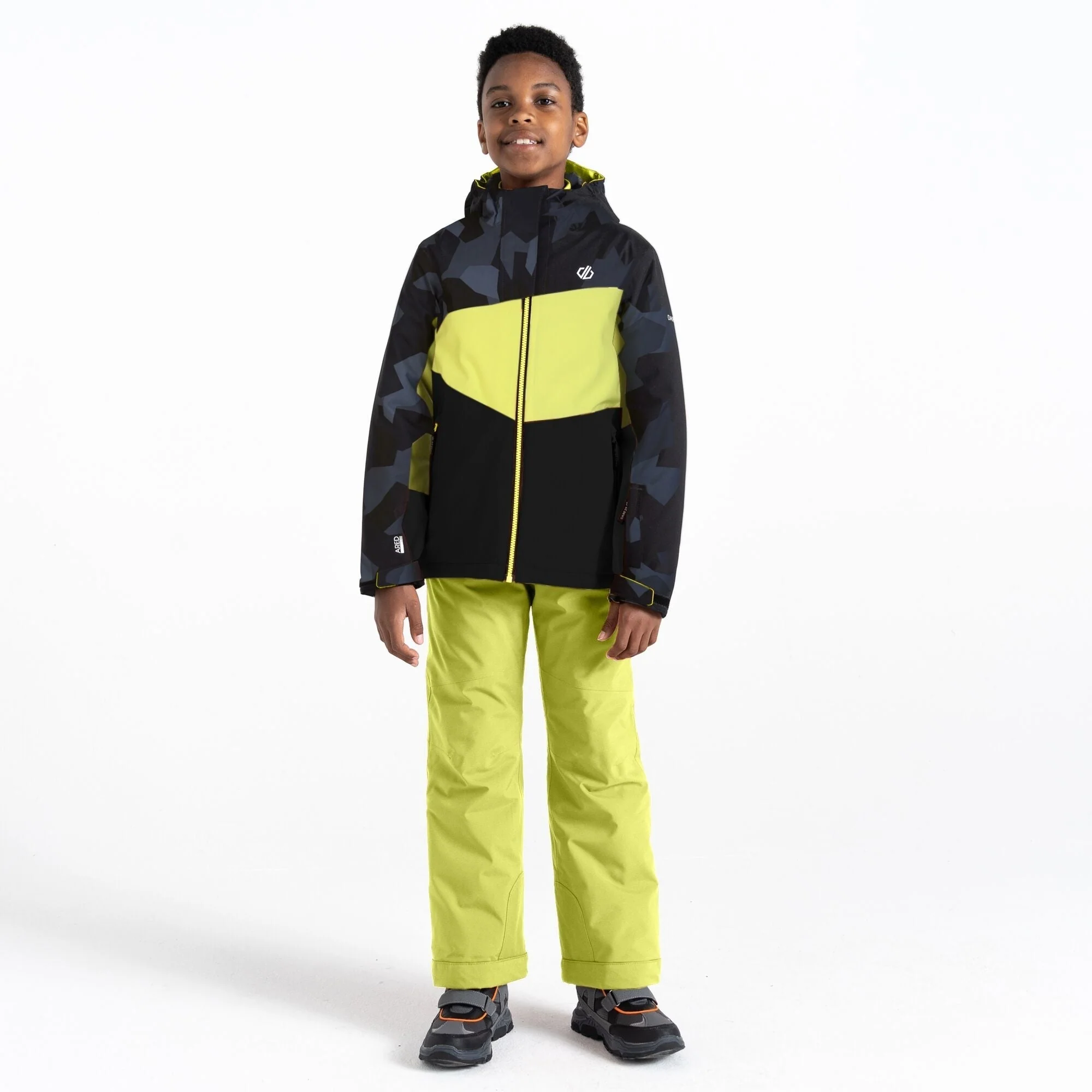 Dare2B Kids' Humour II Ski Jacket | Yellow Black Camo - Image 2