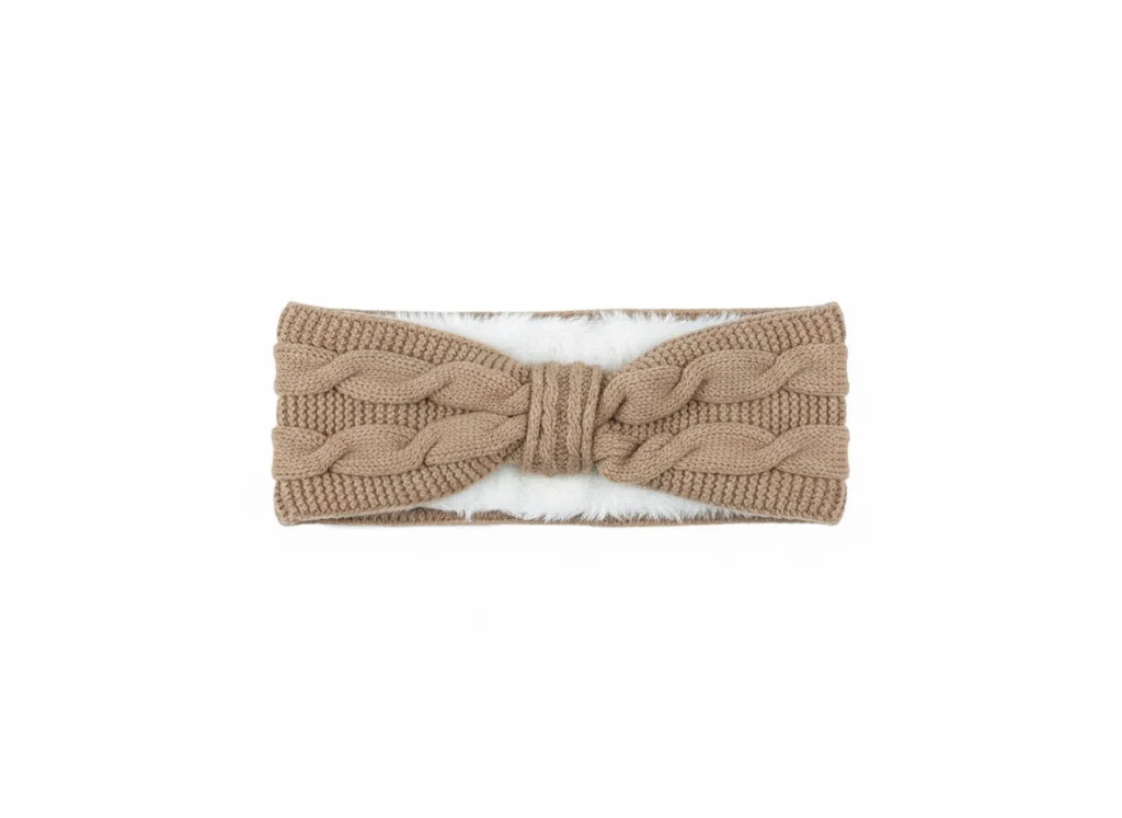 Ladies Chunky Knitted Headband with Faux Fur Lining - Image 2