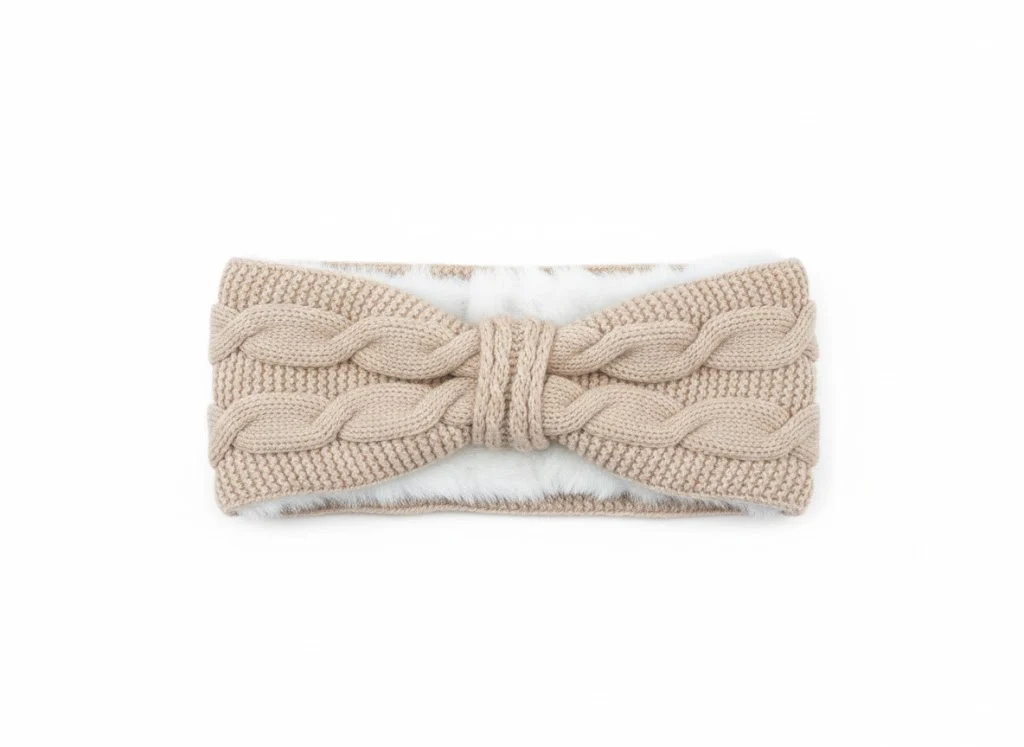 Ladies Chunky Knitted Headband with Faux Fur Lining - Image 3