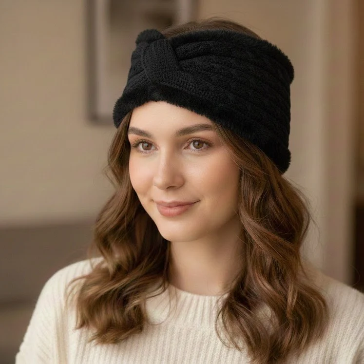 Ladies Chunky Knitted Headband with Faux Fur Lining - Image 4