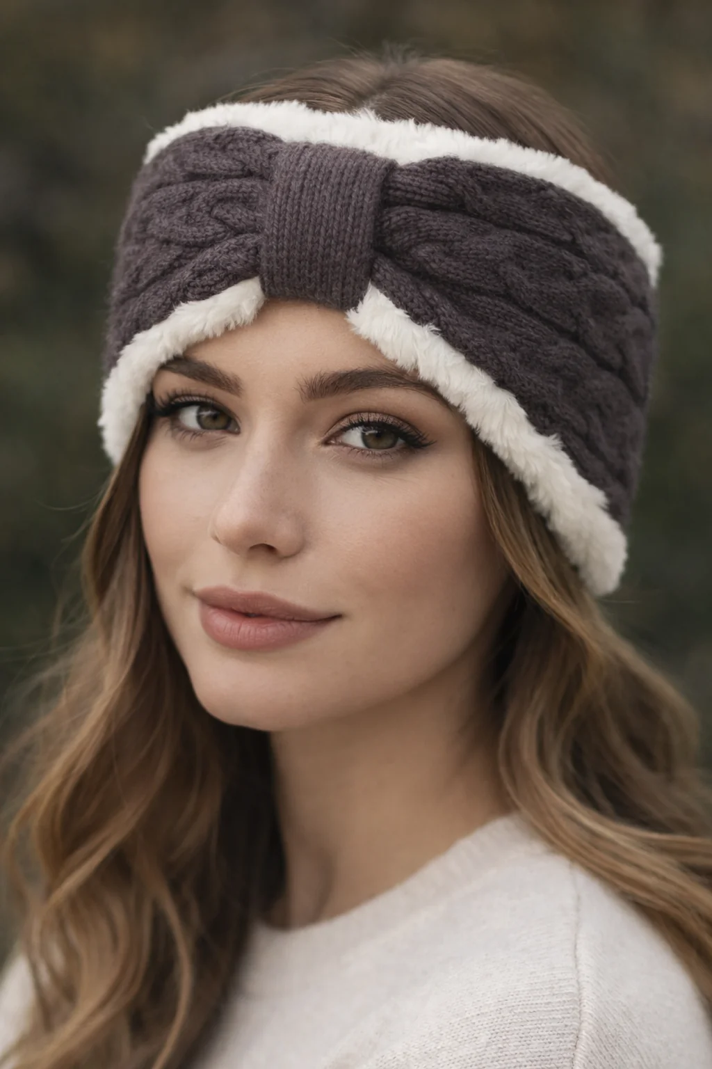 Ladies EXTRA WIDE Chunky Knitted Headband with Faux Fur Lined