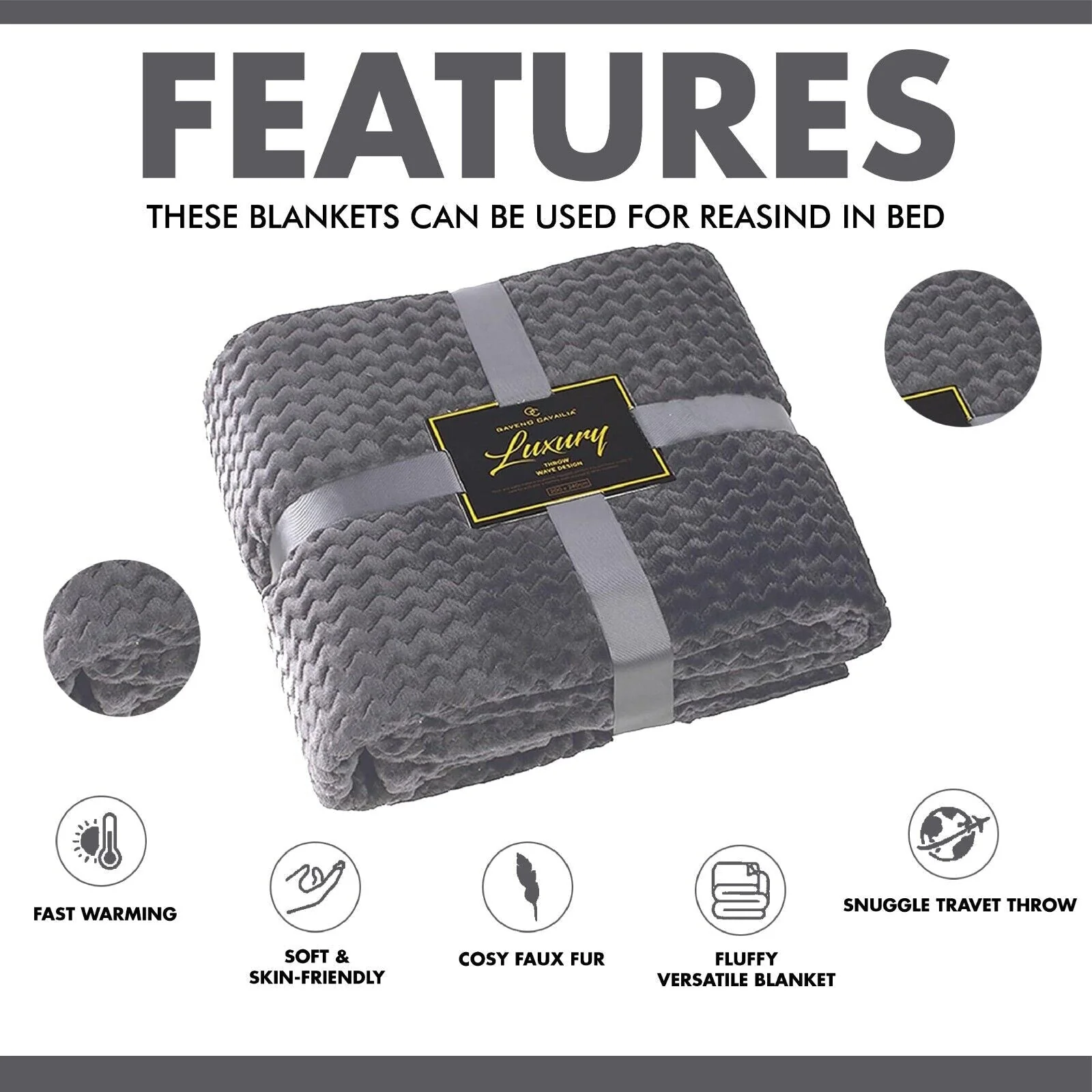 Luxury Wave Throw Warm Faux Fur Fleece Blanket - Image 9