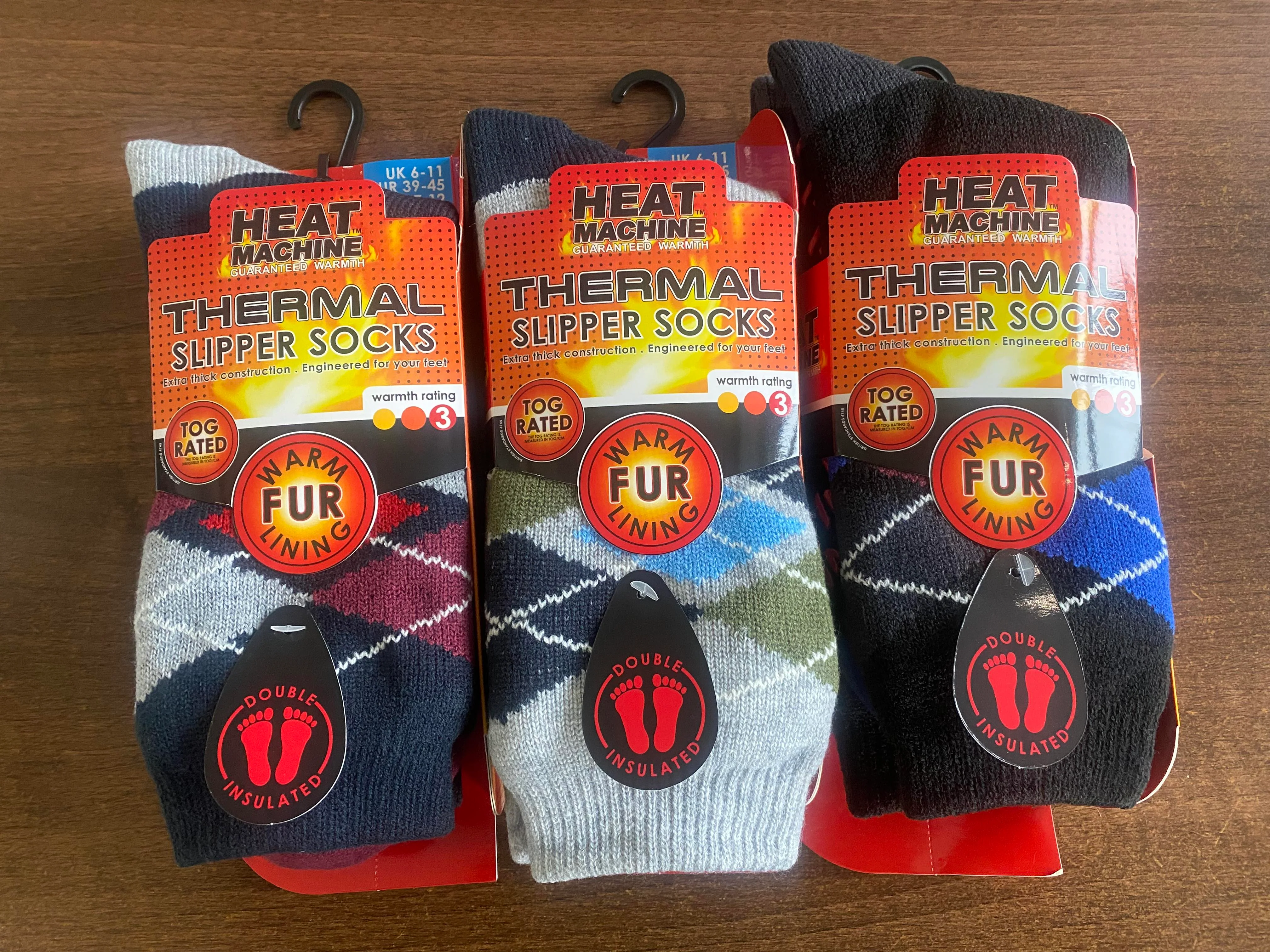 Men's Heat Machine 2.3 Tog Fur Lined Thick Argyle Thermal Slipper Socks