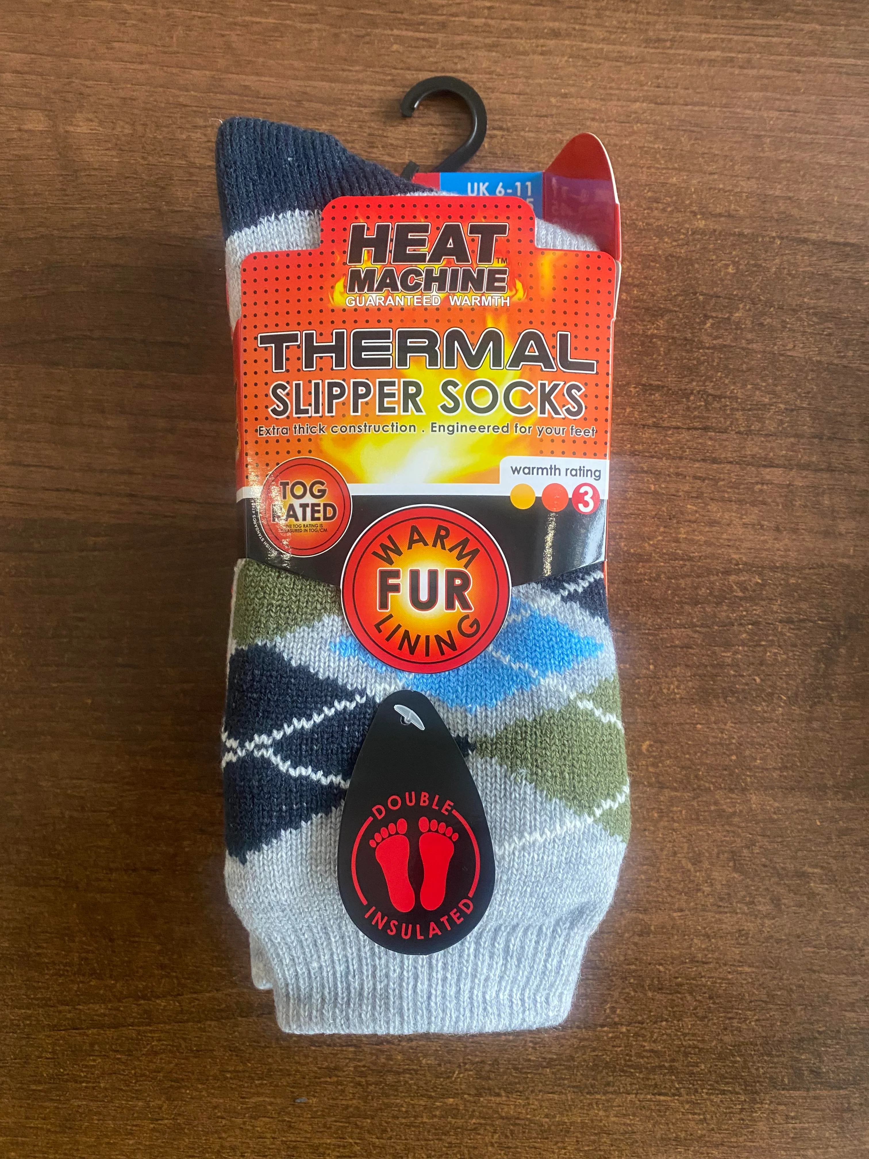 Men's Heat Machine 2.3 Tog Fur Lined Thick Argyle Thermal Slipper Socks - Image 2