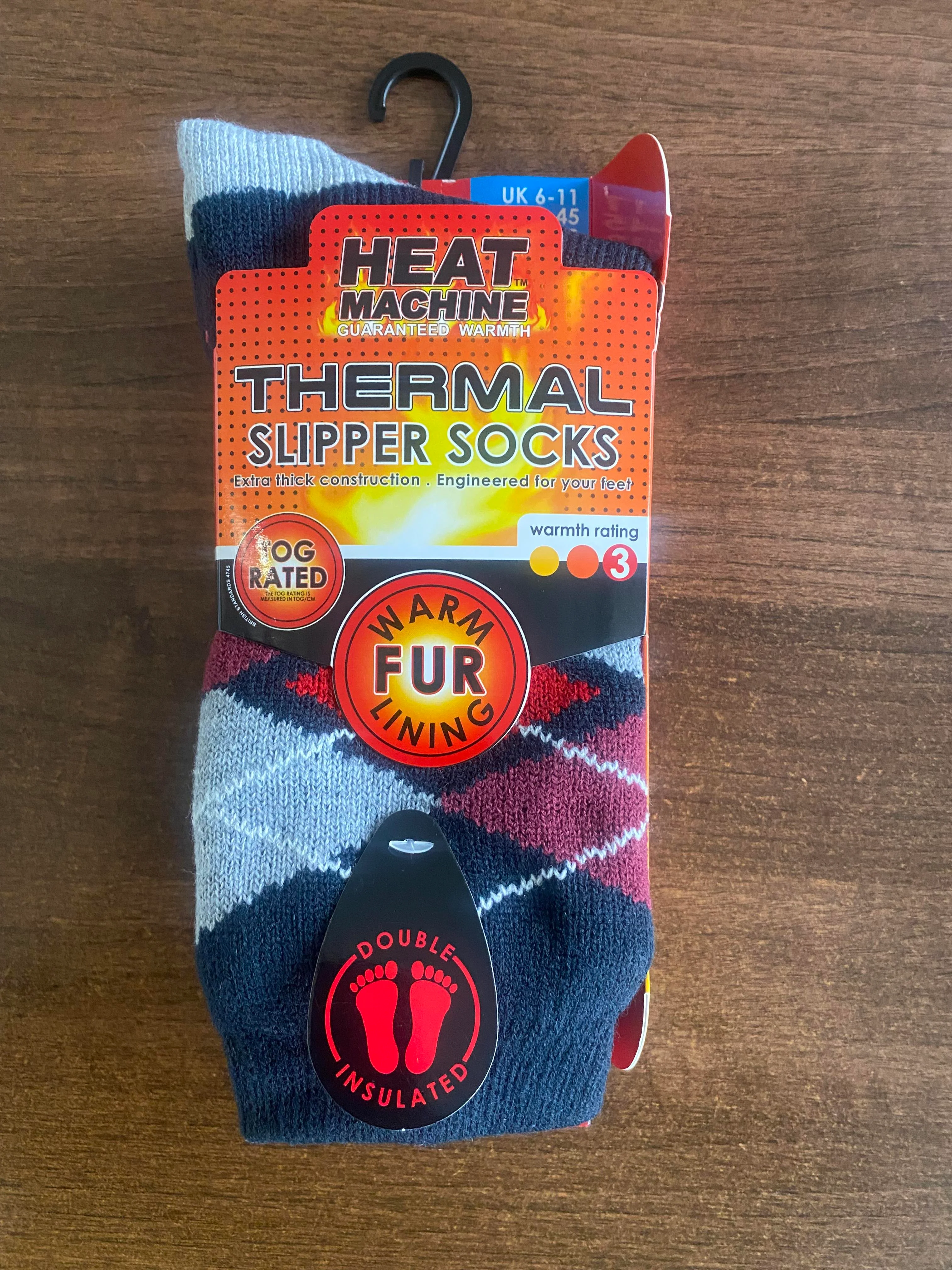 Men's Heat Machine 2.3 Tog Fur Lined Thick Argyle Thermal Slipper Socks - Image 3