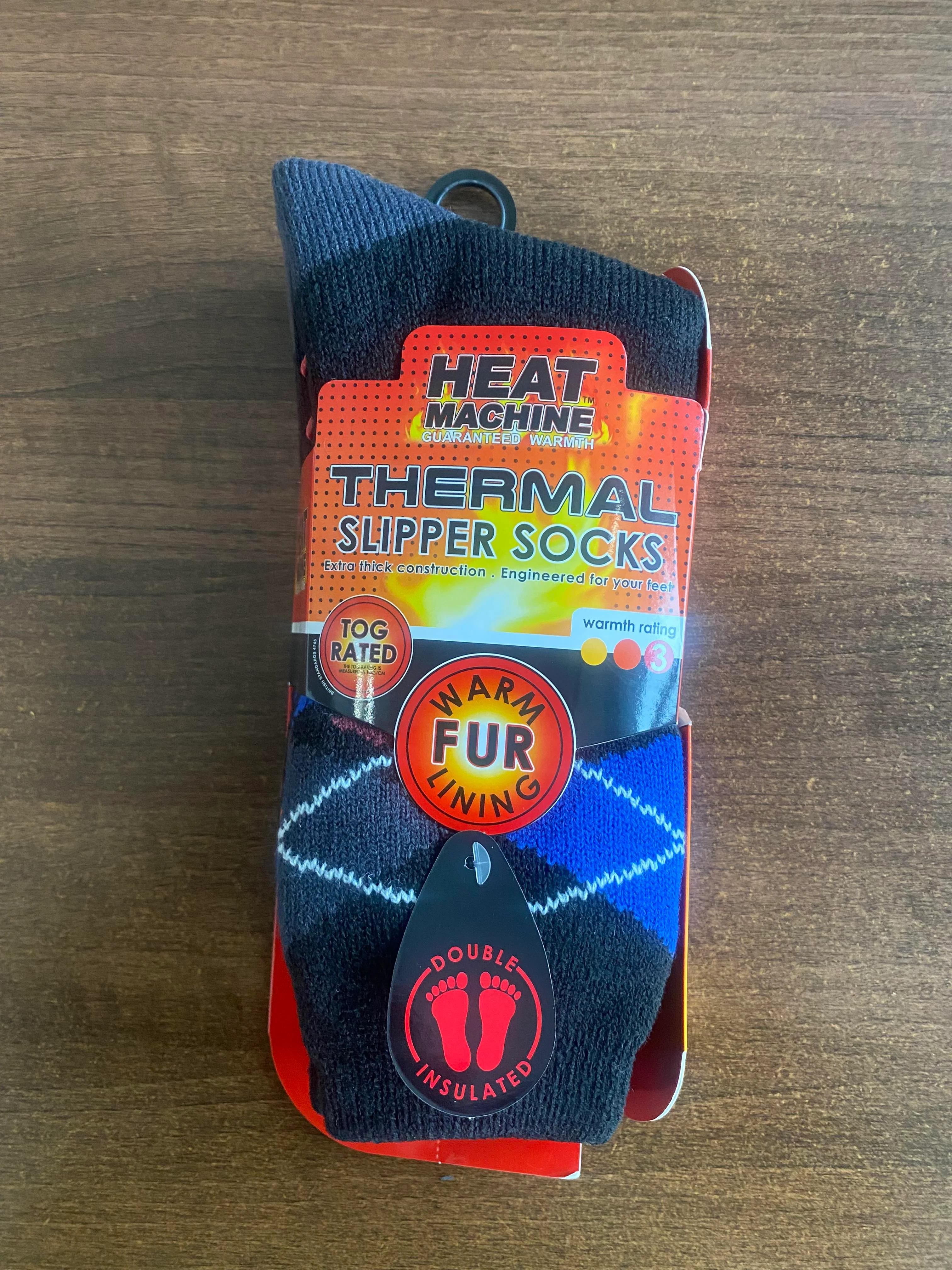 Men's Heat Machine 2.3 Tog Fur Lined Thick Argyle Thermal Slipper Socks - Image 4