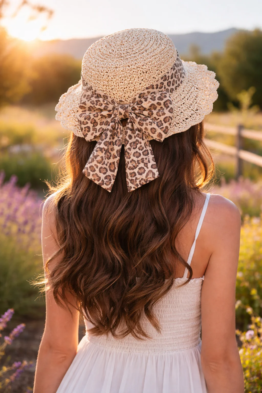 Women's Crushable Summer Sun Straw Beach Hat with Leopard Print Scarf - Image 3